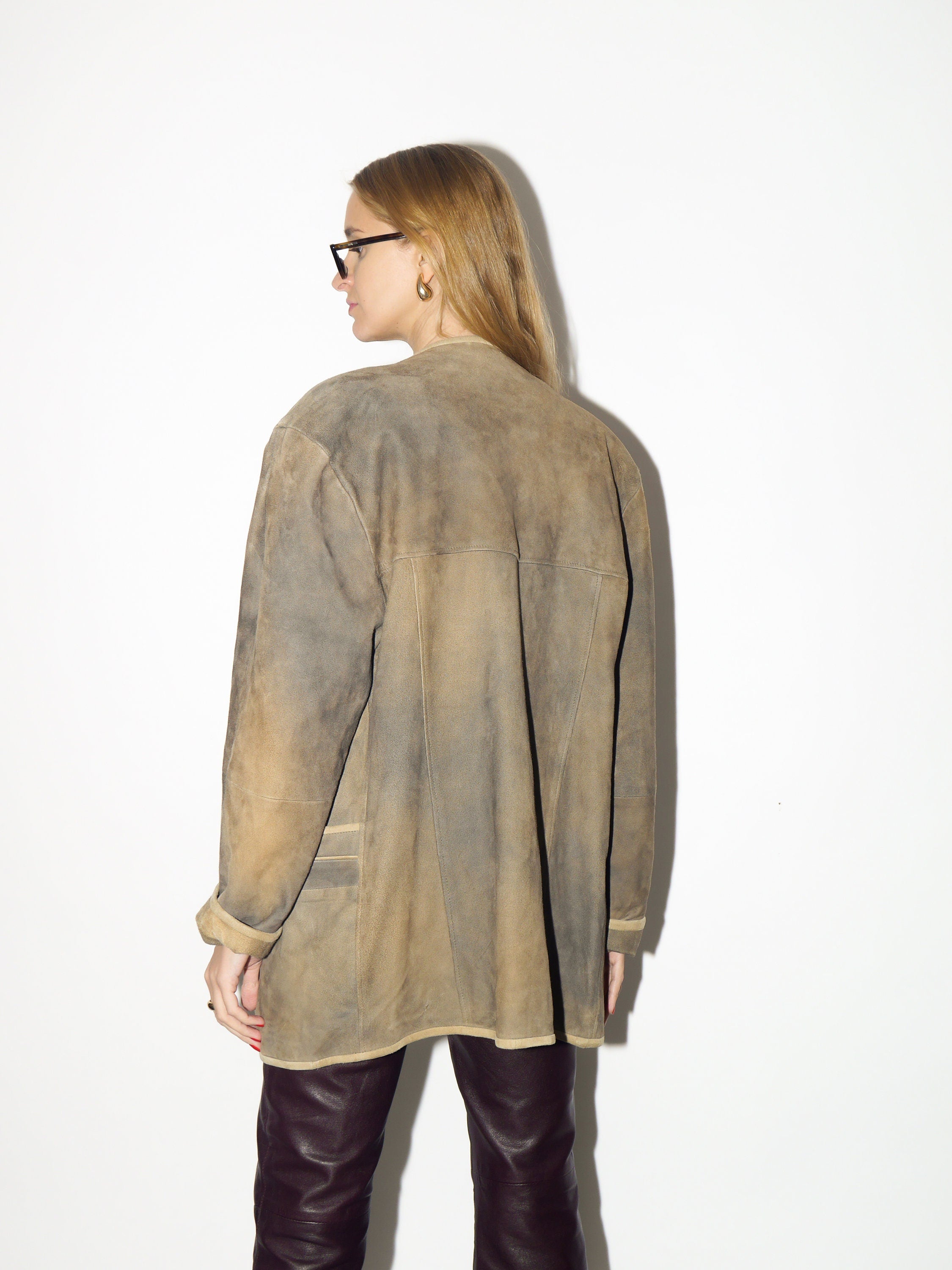 VINTAGE leather suede beige jacket 1980s | beige vintage leather blazer | retro leather jacket | vintage leather jacket | oversize jacket