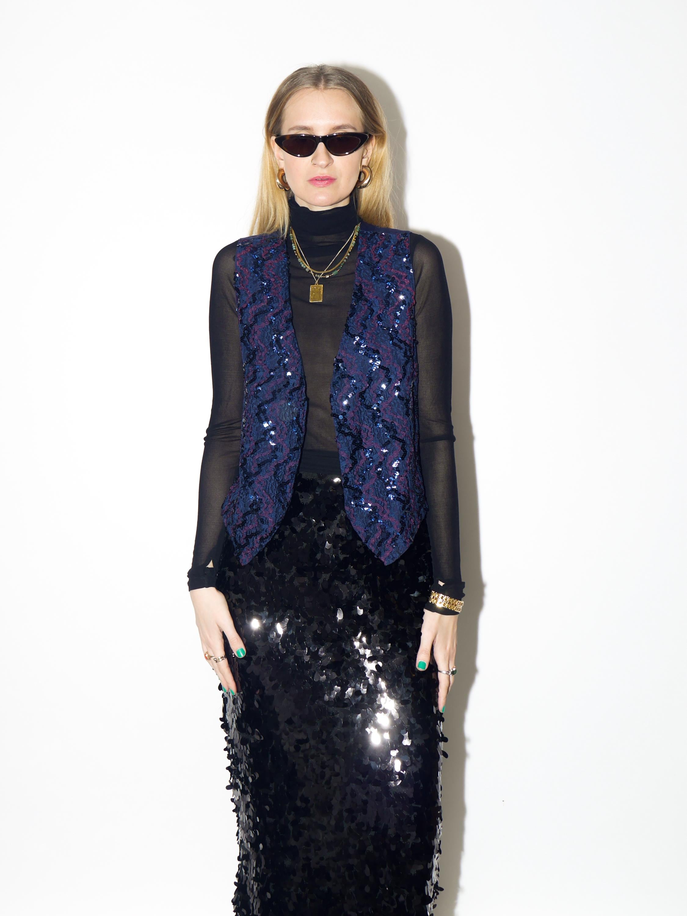 VINTAGE sequins blue vest from 1980s by Yessica® | elegant retro sequins vest