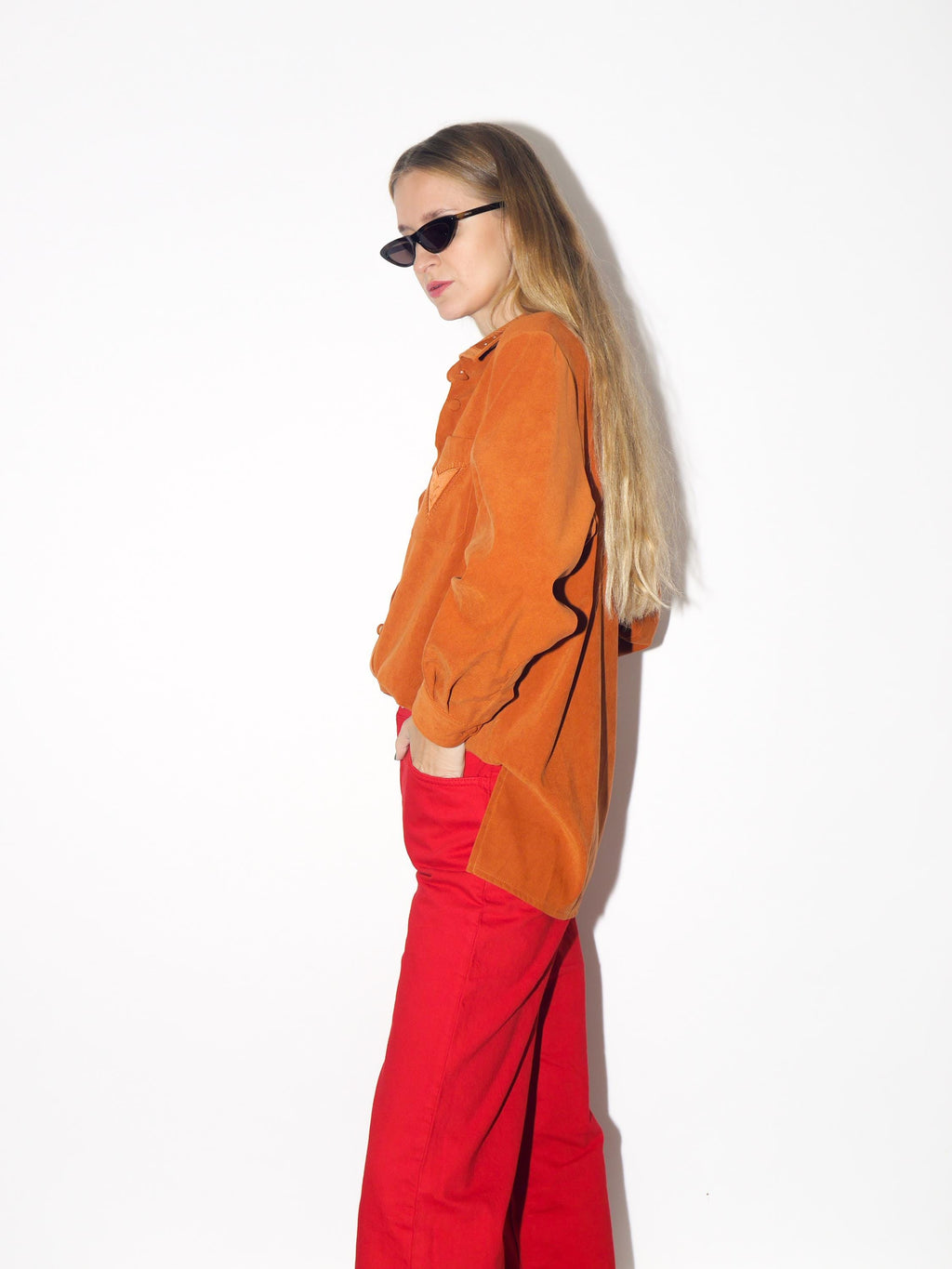 VINTAGE Rust Orange Embroidered Button Down Blouse From The 1980s