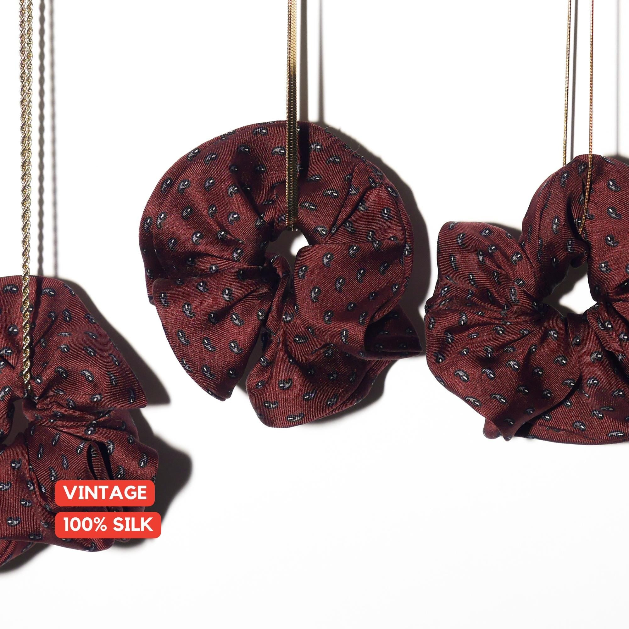 Handmade 100% Silk Scrunchie from Vintage 1980s Tie by MODOPOL - Burgundy with Paisley by Calvari