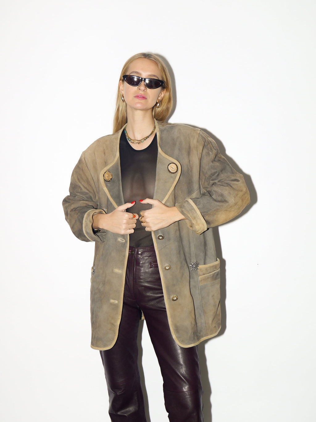 VINTAGE leather suede beige jacket 1980s | beige vintage leather blazer | retro leather jacket | vintage leather jacket | oversize jacket
