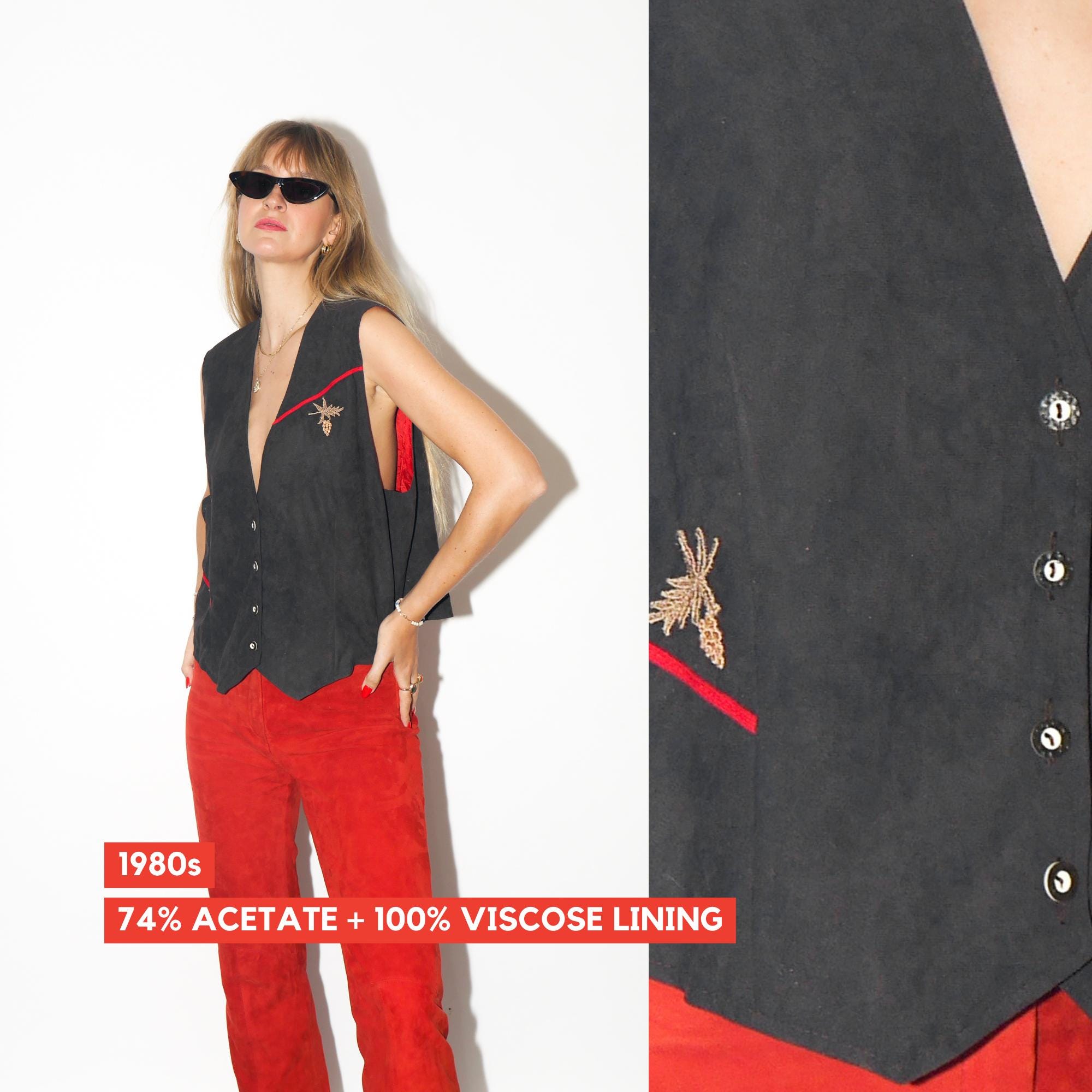 VINTAGE Dark Green Grape Embroidered Folk Vest From The 1980s