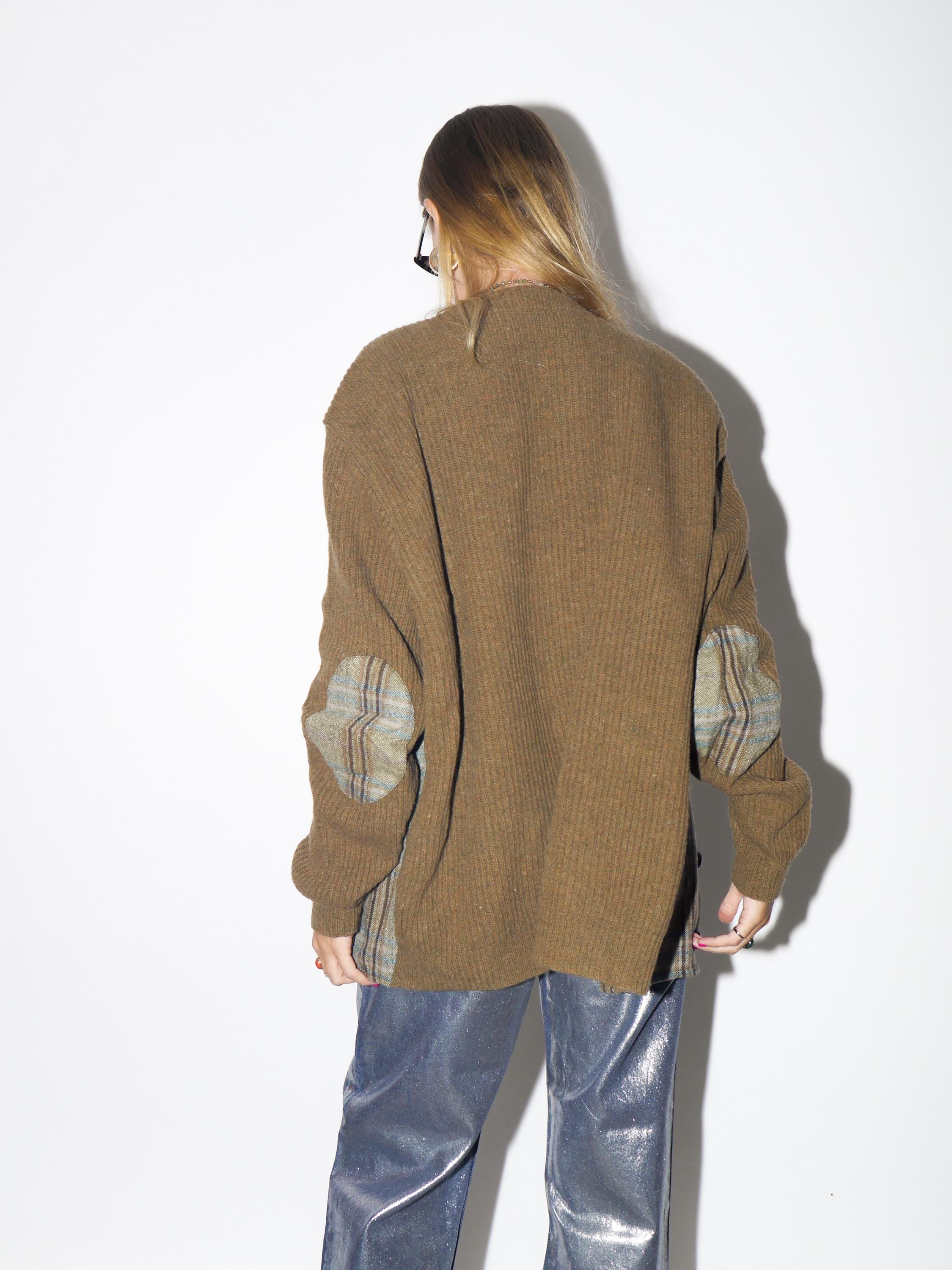 VINTAGE 100% Lambswool Cardigan Blazer With Elbow Patches And Herringbone Front From The 1990s By North Creek Sportswear
