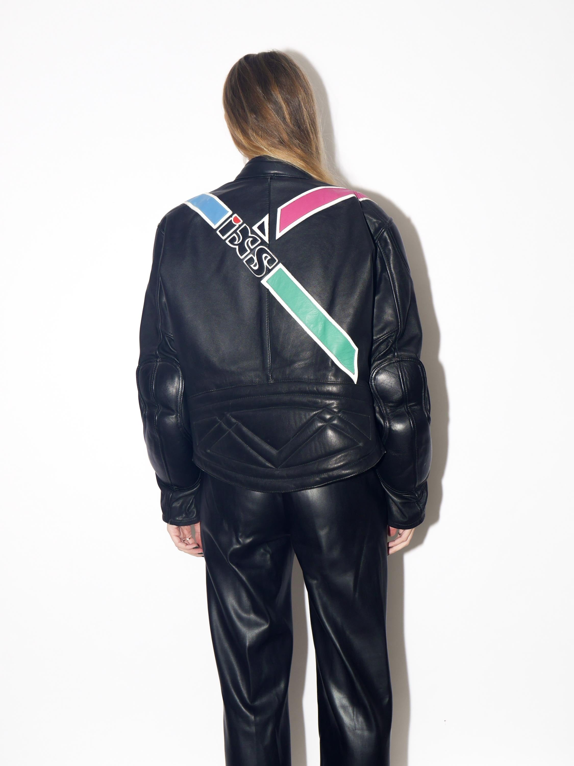 VINTAGE Black Motorcycle Leather Jacket From The 1980s By IXS Mode