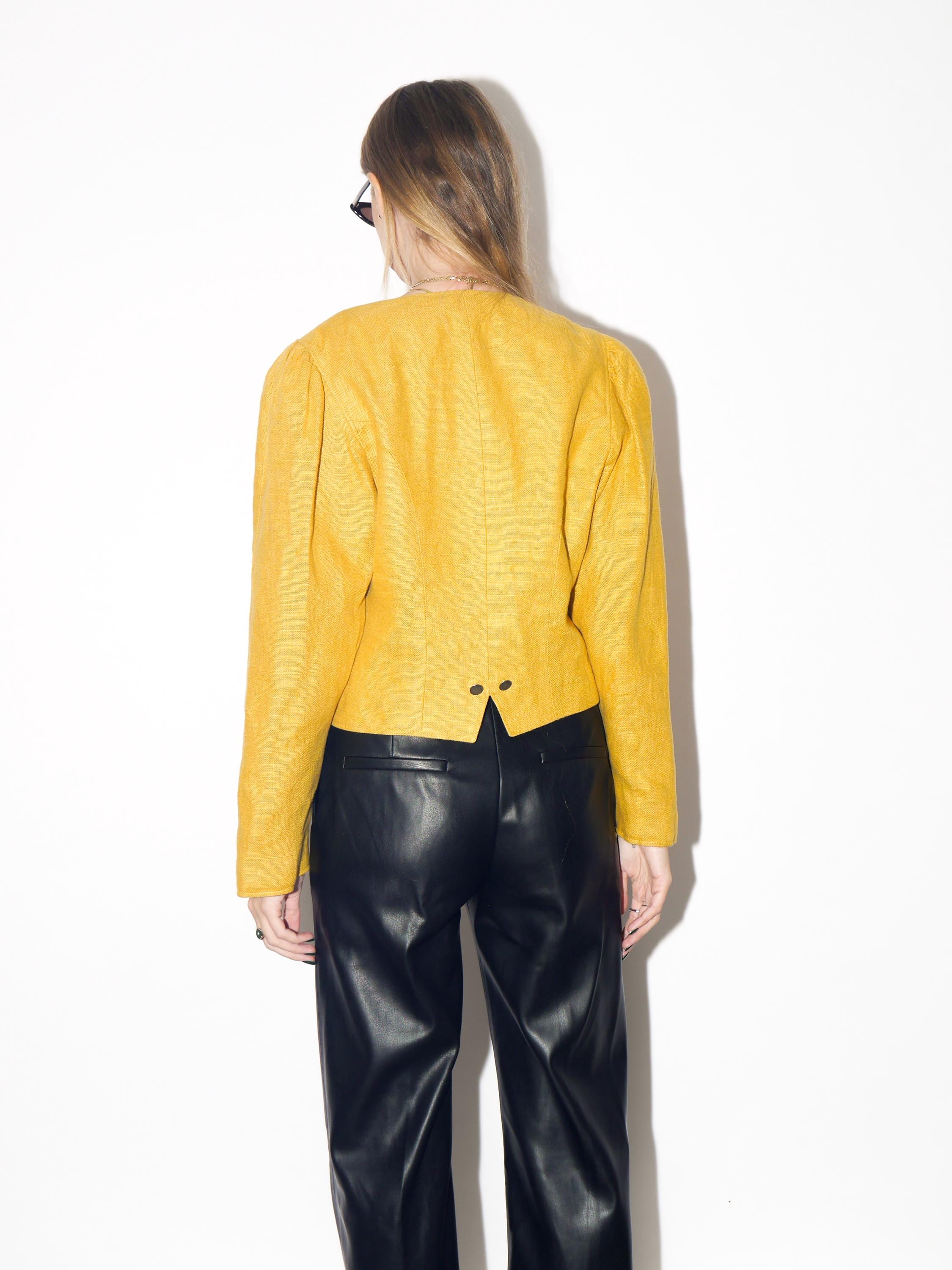 VINTAGE Yellow Cropped Linen Jacquard Blazer From The 1980s By Original Salzburger Tracht