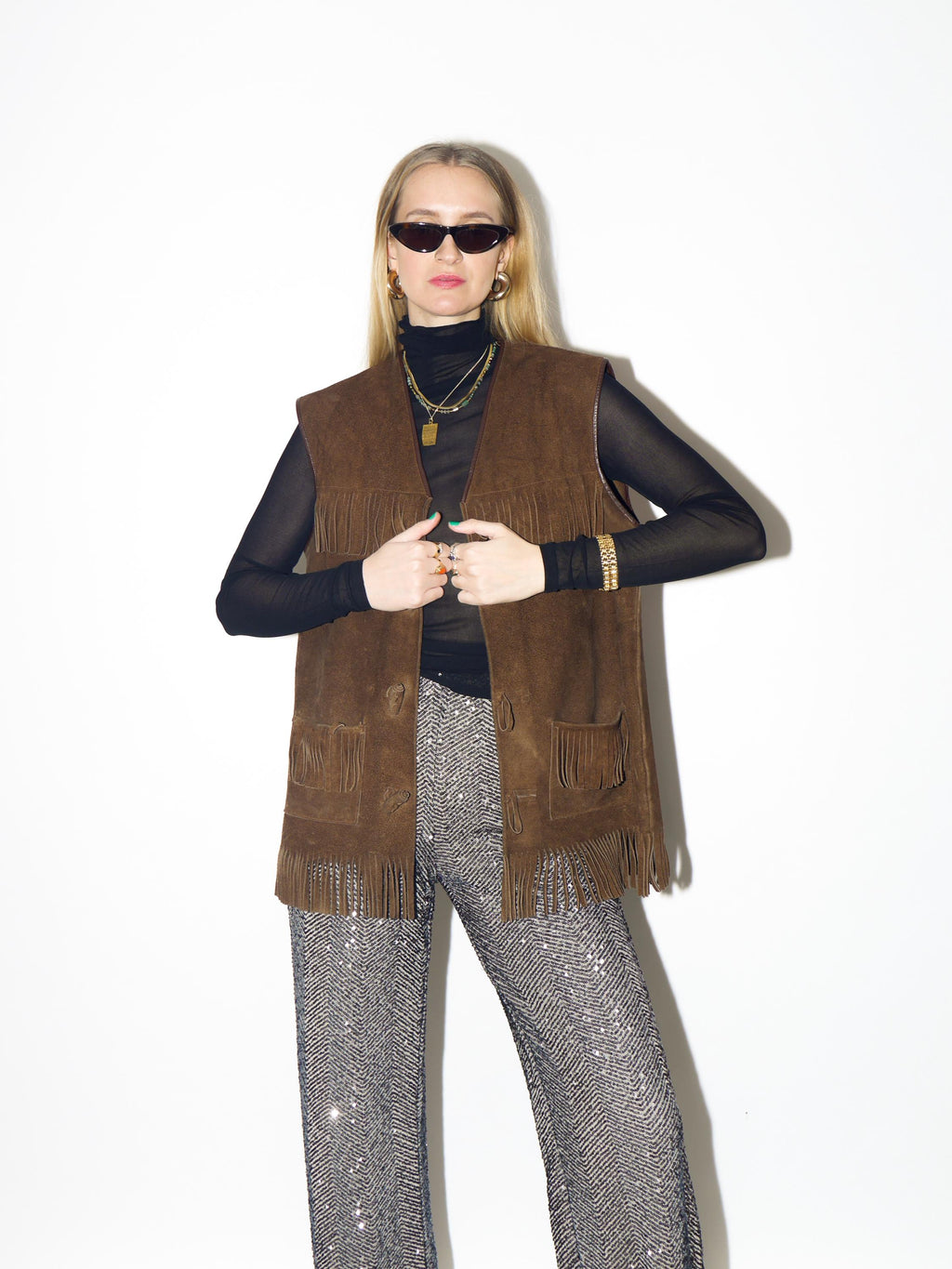 VINTAGE brown suede vest from 1980s | oversize vintage fringe suede waistcoat