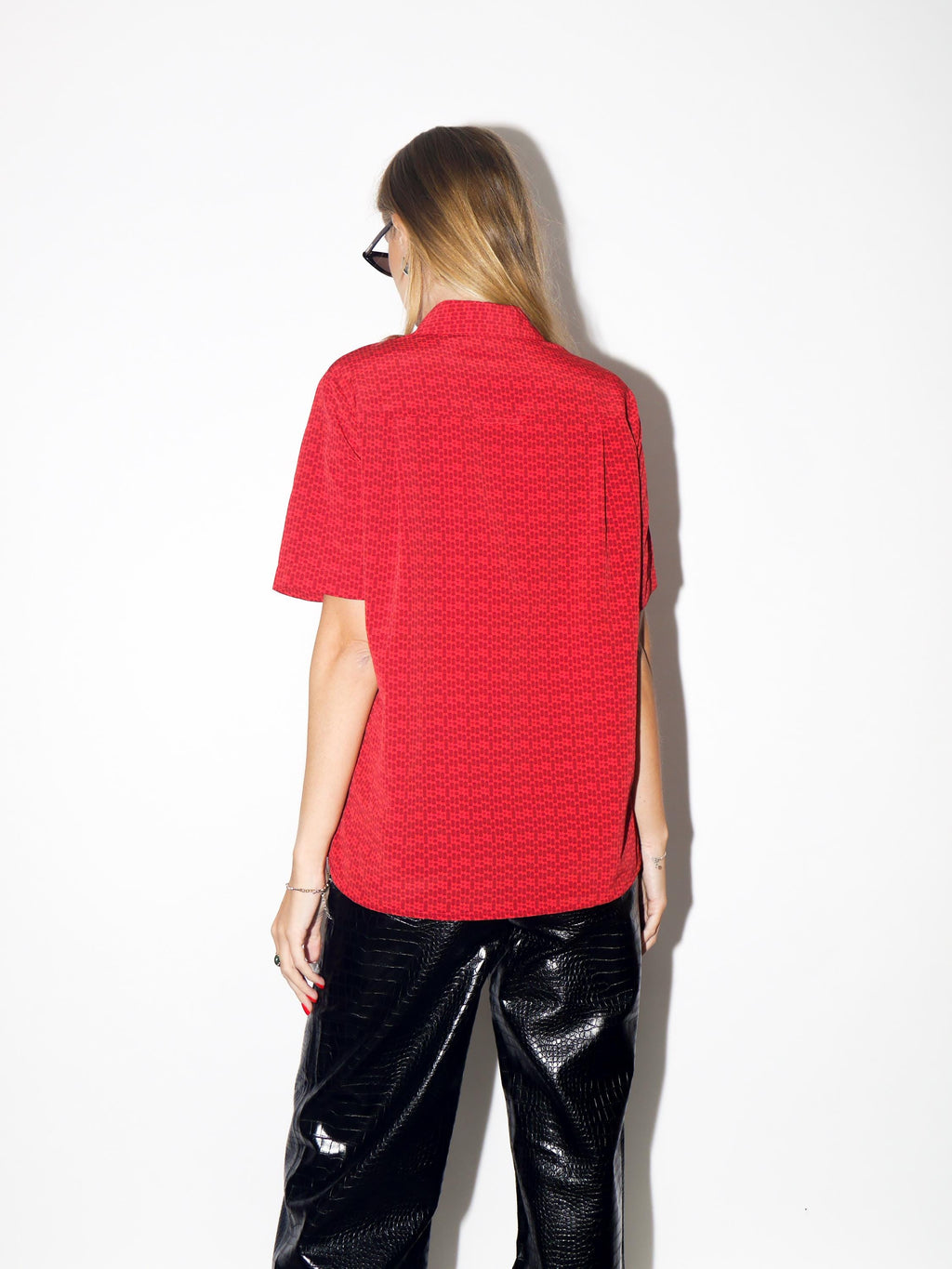 VINTAGE Red Geometric Striped Blouse From The 1990s By Dimensions