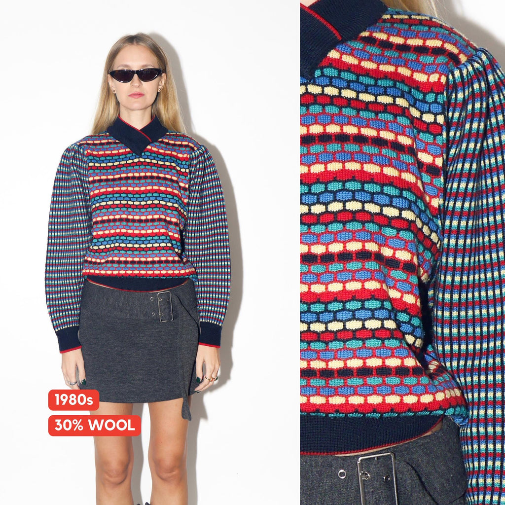 VINTAGE Geometric Half Turtleneck Sweater From The 1980s By Rose Hips