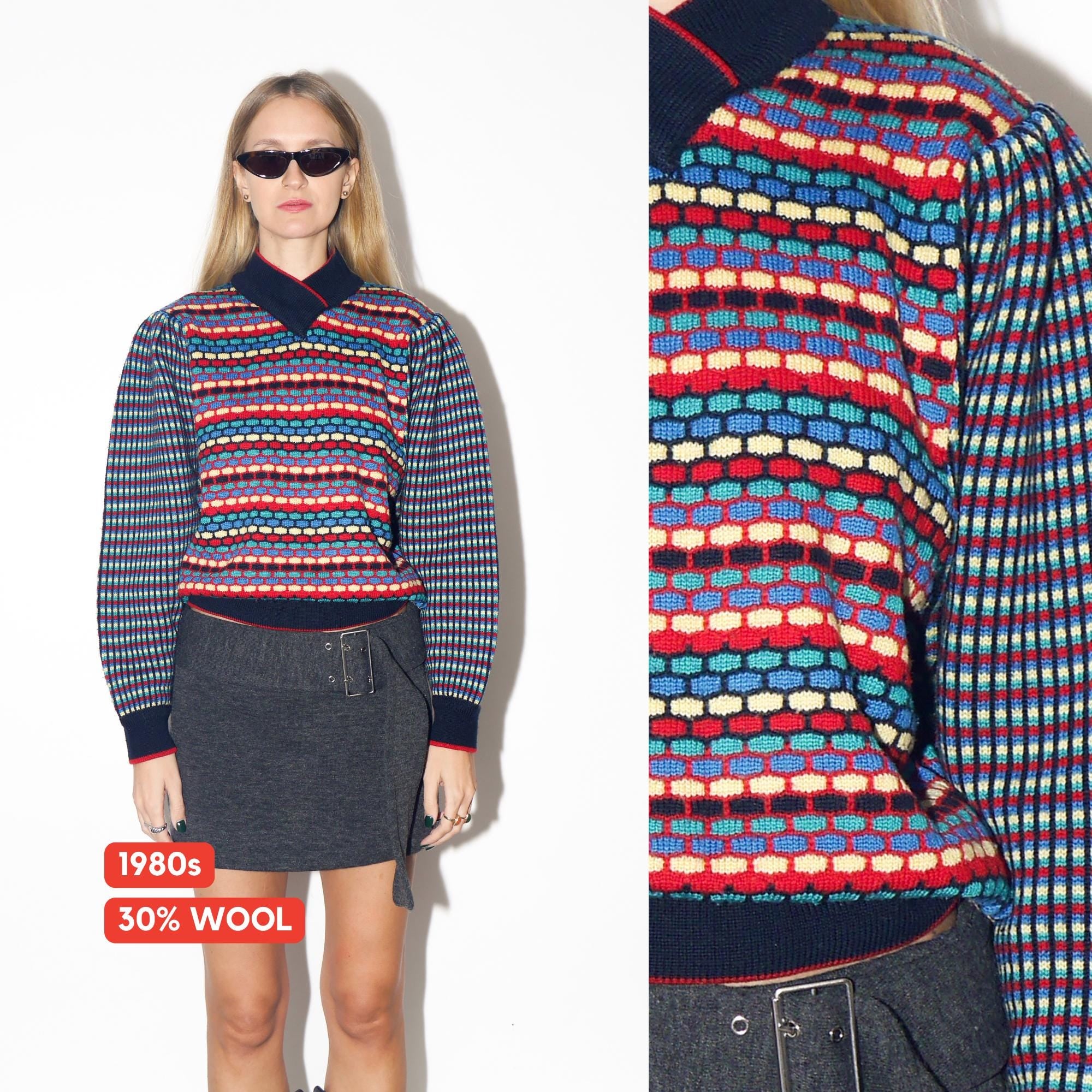 VINTAGE Geometric Half Turtleneck Sweater From The 1980s By Rose Hips