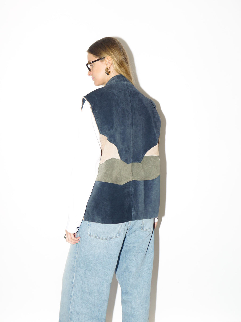VINTAGE suede Bavarian vest from 1980s | leather Tyrol navy, cream waistcoat