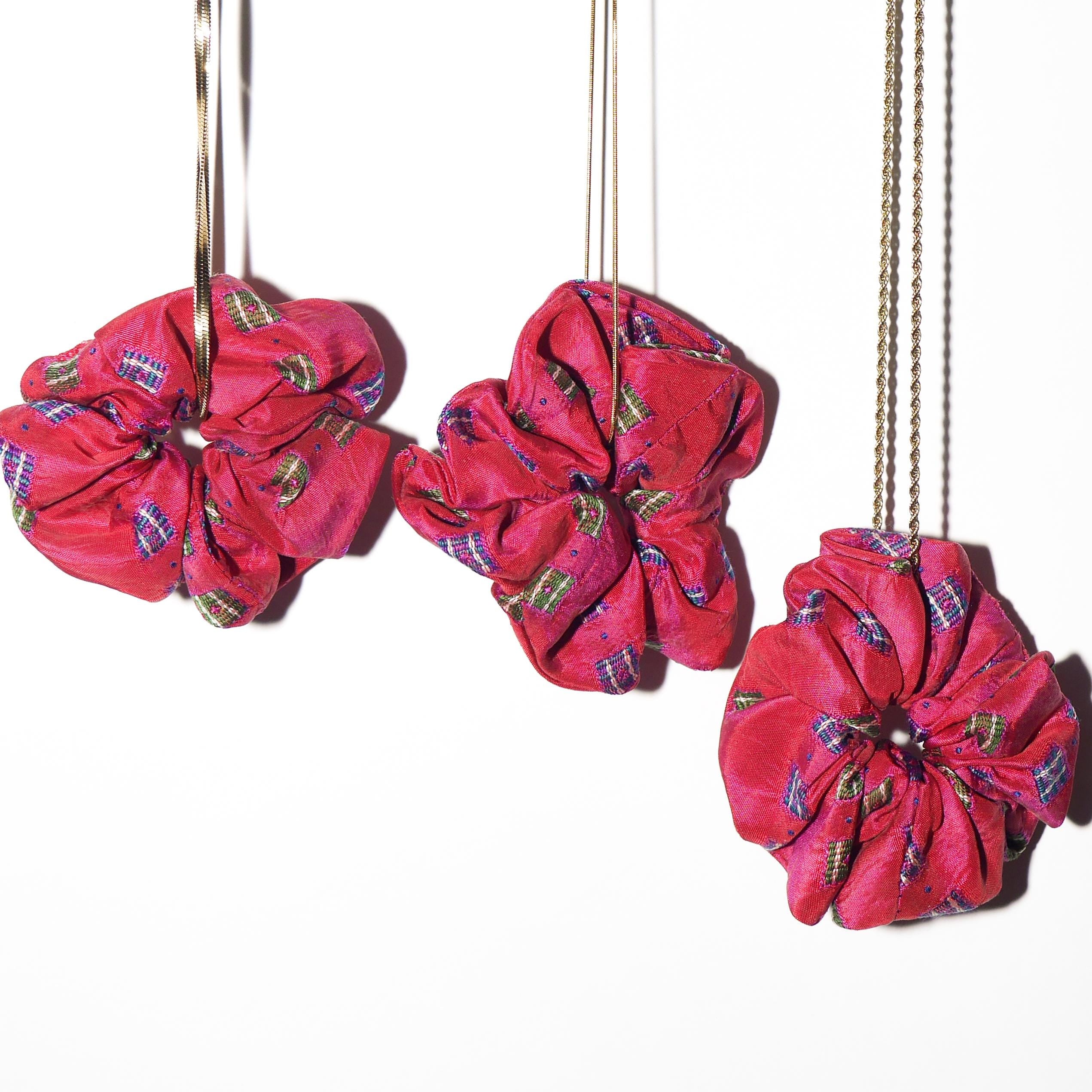 Handmade 100% Silk Scrunchie from Vintage 1980s Tie by MODOPOL - Red with Blue Squares