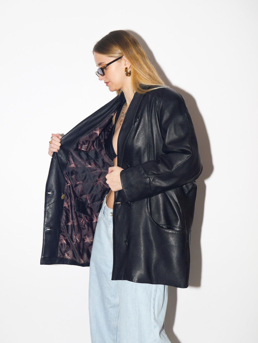 VINTAGE black leather jacket from 1980s | premium soft leather oversize blazer