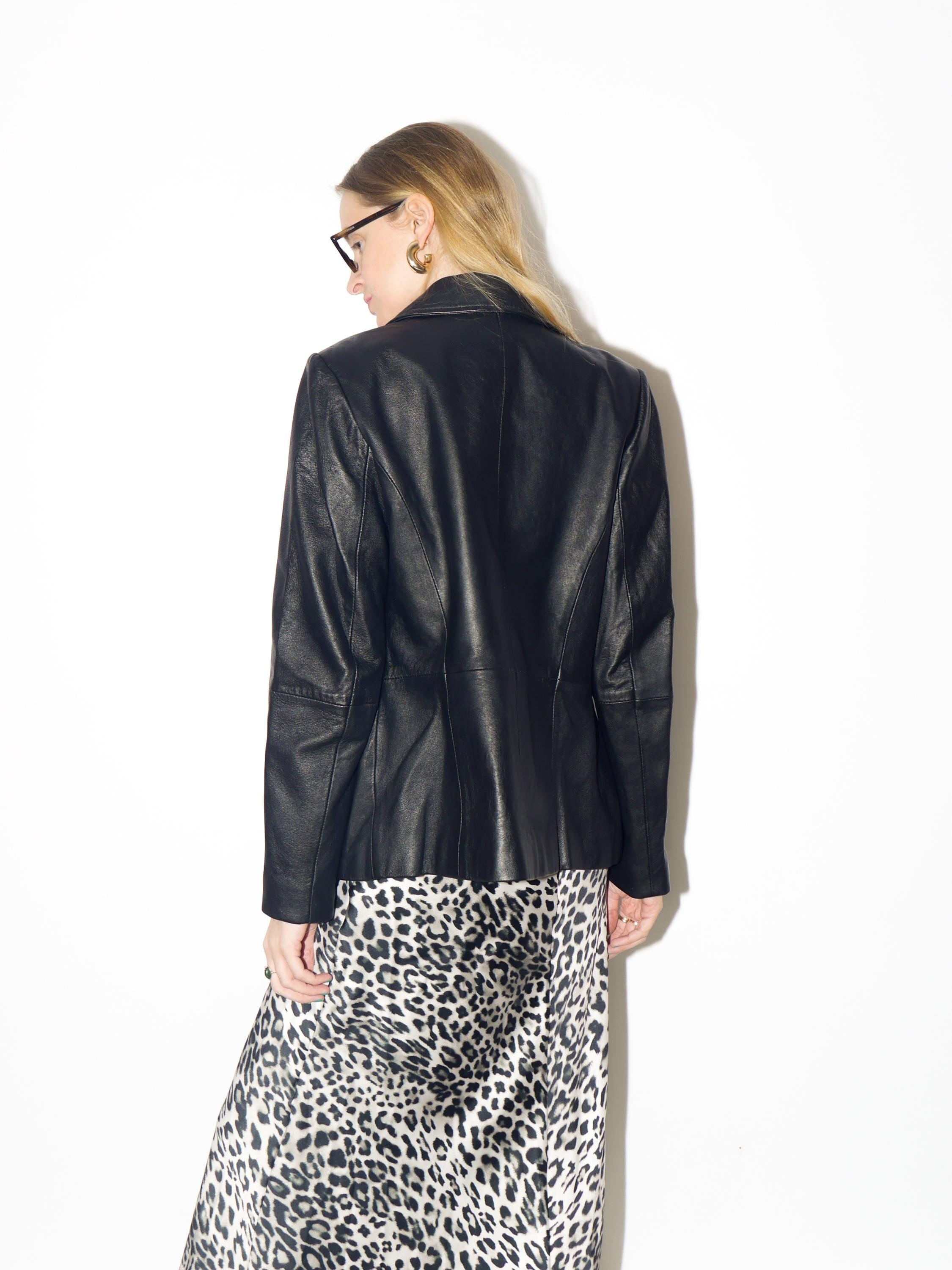 VINTAGE black leather jacket from 1980s | fitted black vintage leather blazer