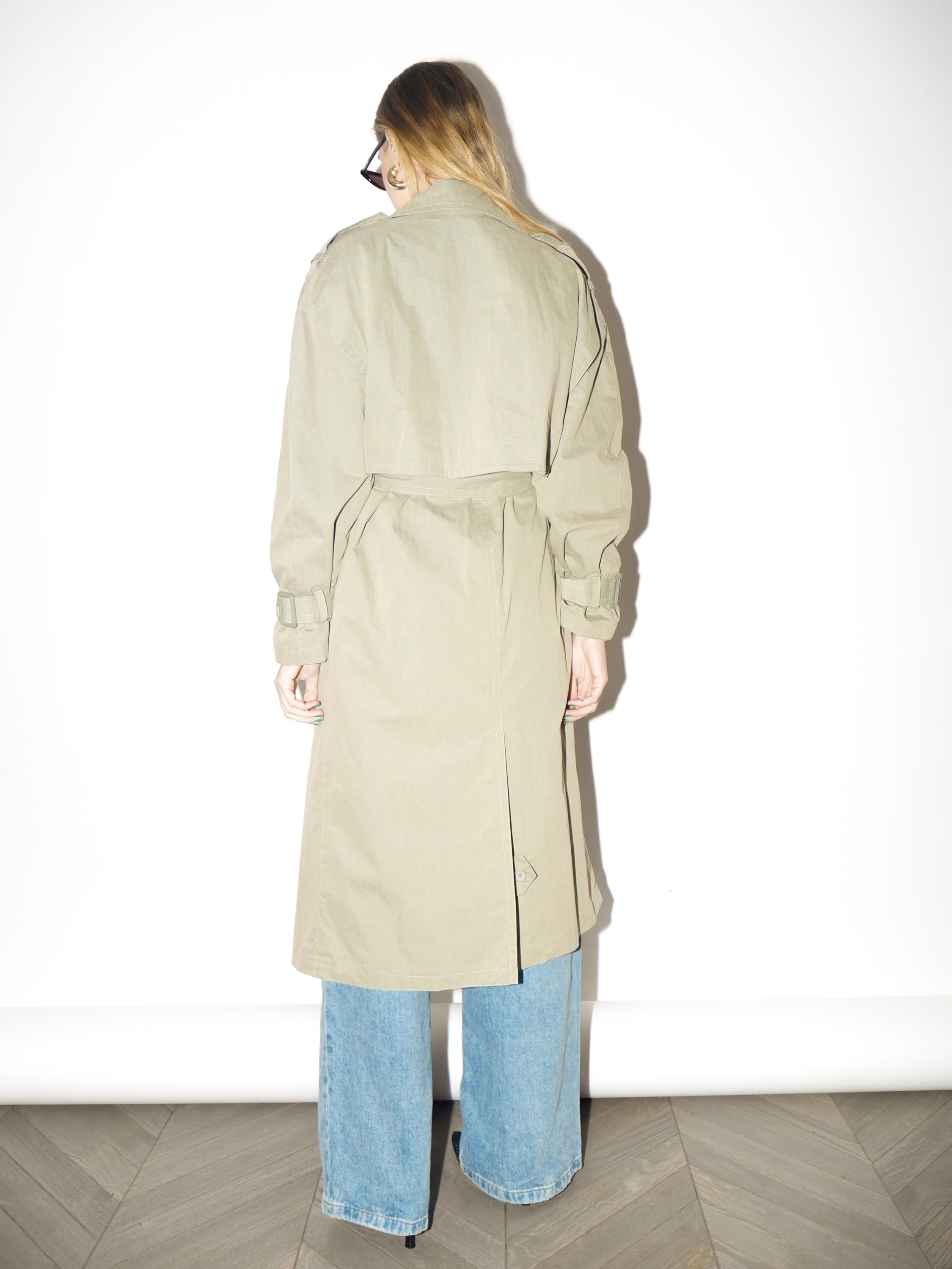 VINTAGE Khaki Maxi Trench Coat from 1980s | Oversized Cotton Trench