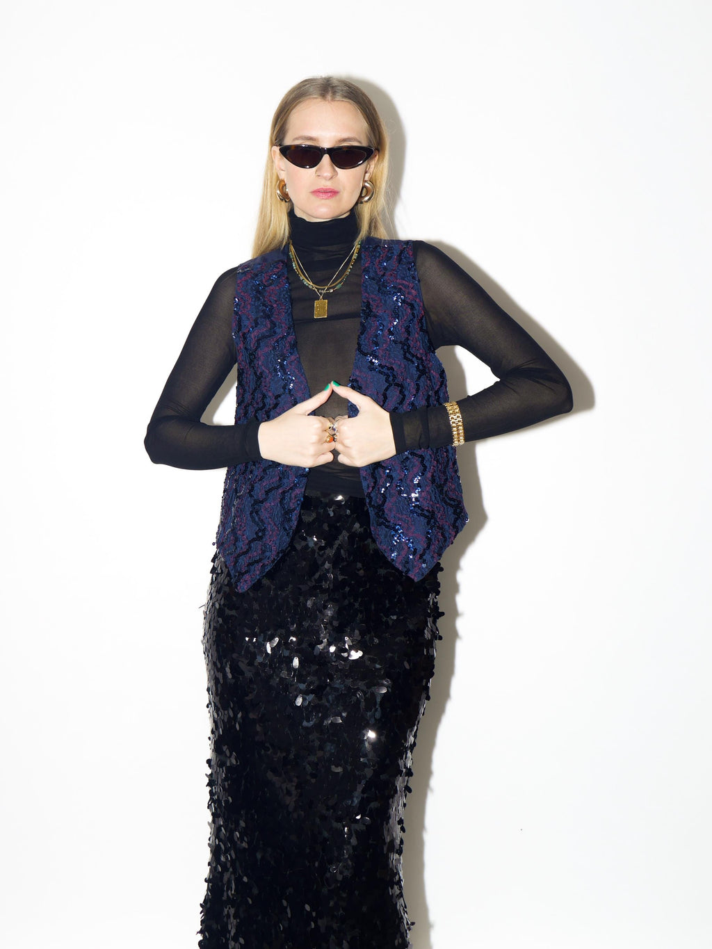 VINTAGE sequins blue vest from 1980s by Yessica® | elegant retro sequins vest