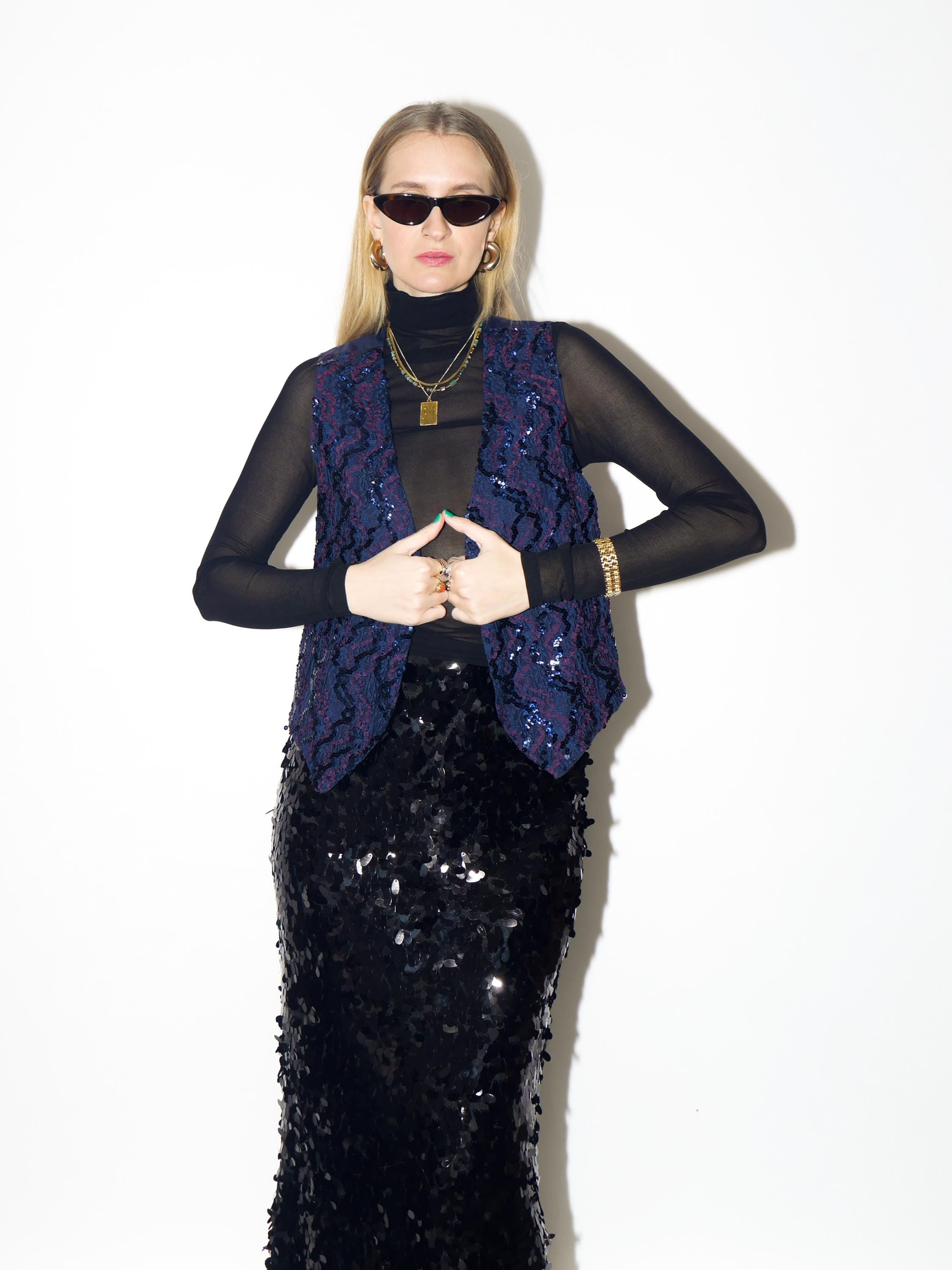 VINTAGE sequins blue vest from 1980s by Yessica® | elegant retro sequins vest