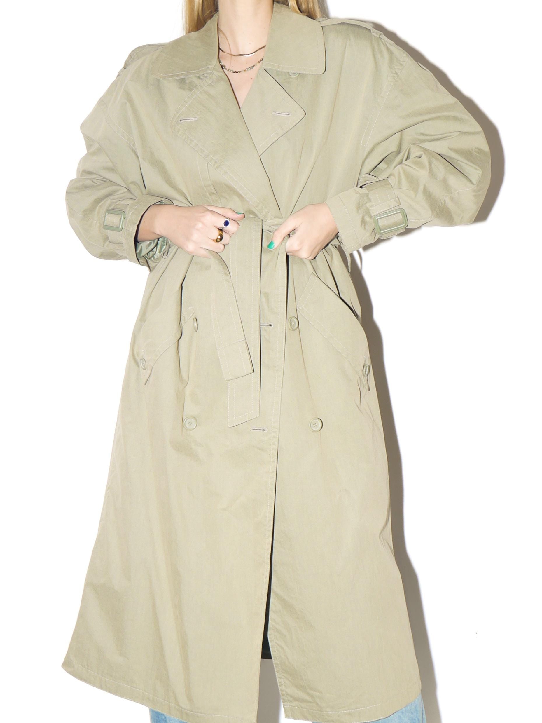 VINTAGE Khaki Maxi Trench Coat from 1980s | Oversized Cotton Trench