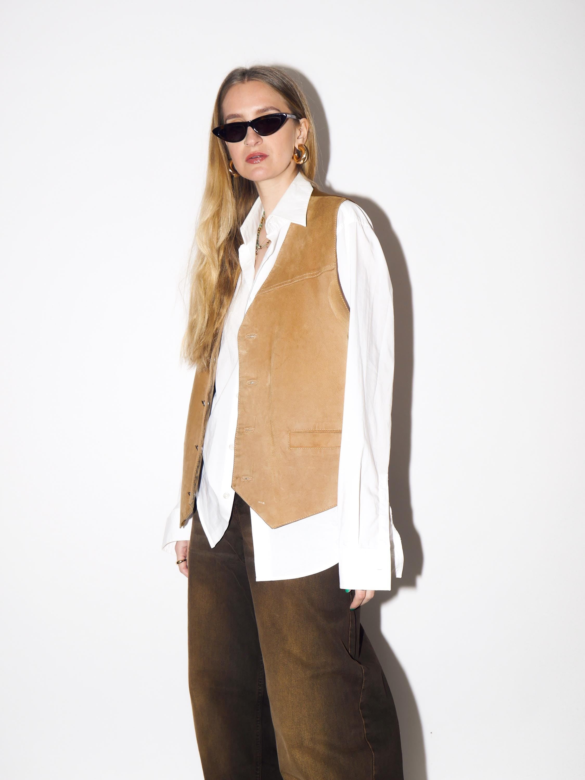 VINTAGE Caramel Suede Vest from 1980s by John F. Gee ®