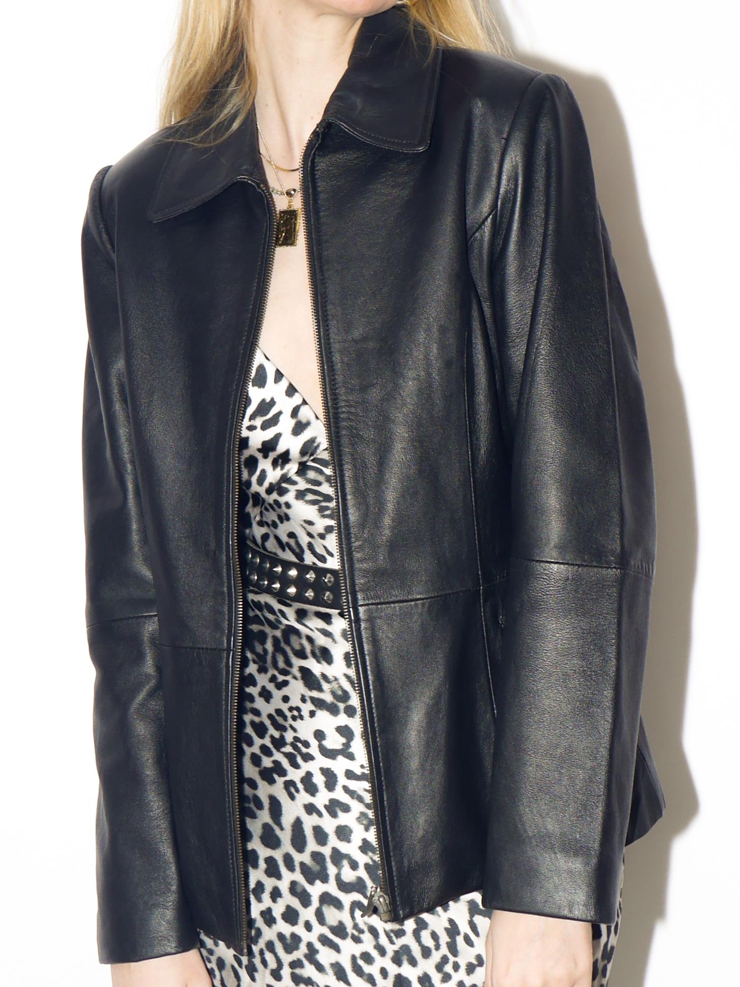VINTAGE black leather jacket from 1980s | fitted black vintage leather blazer