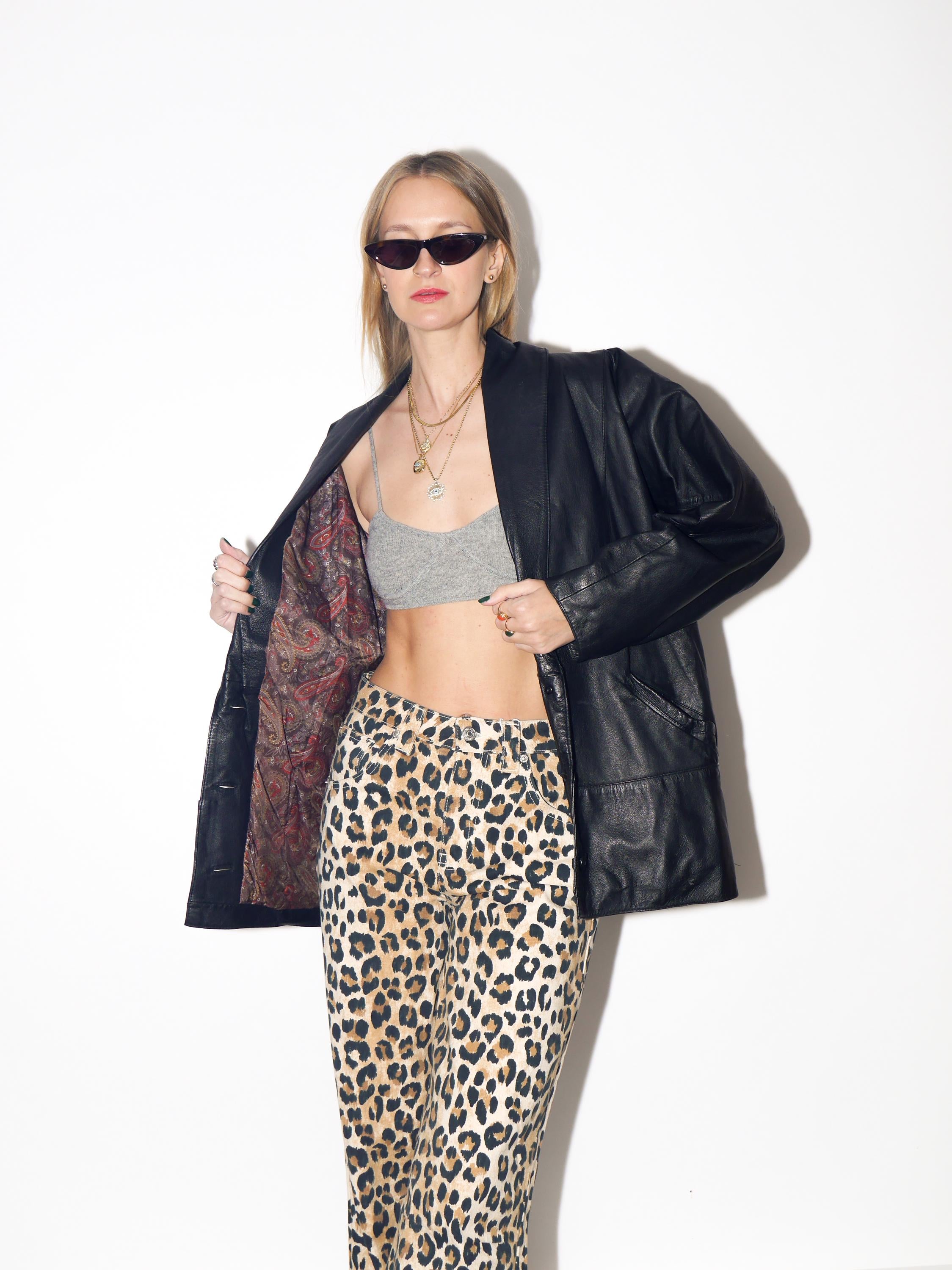 VINTAGE Black Quilted Leather Jacket From The 1980s by Lady Joy