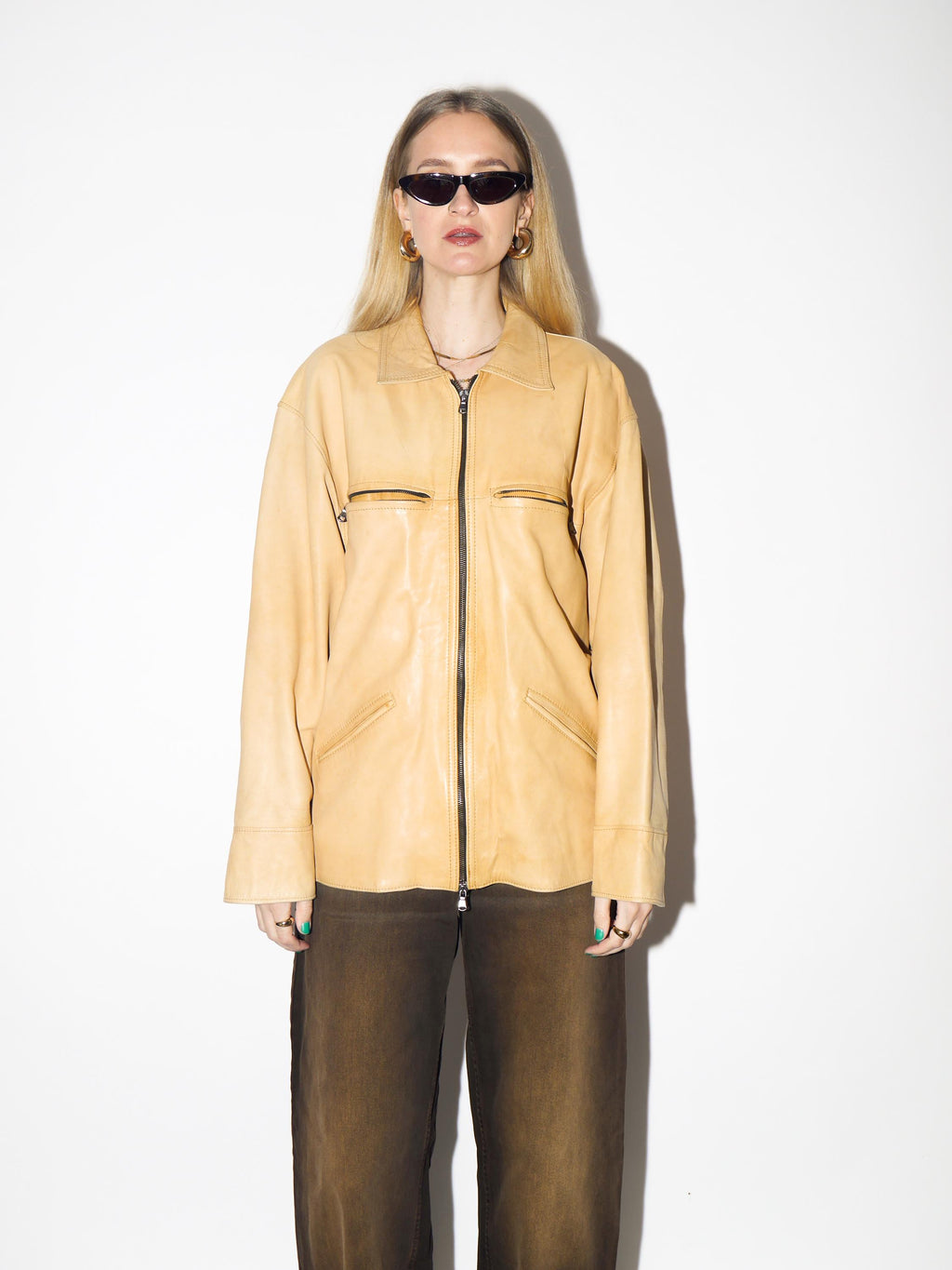 VINTAGE Apricot Leather Jacket from 1990s by Alta Moda® | Oversize Leather Jacket