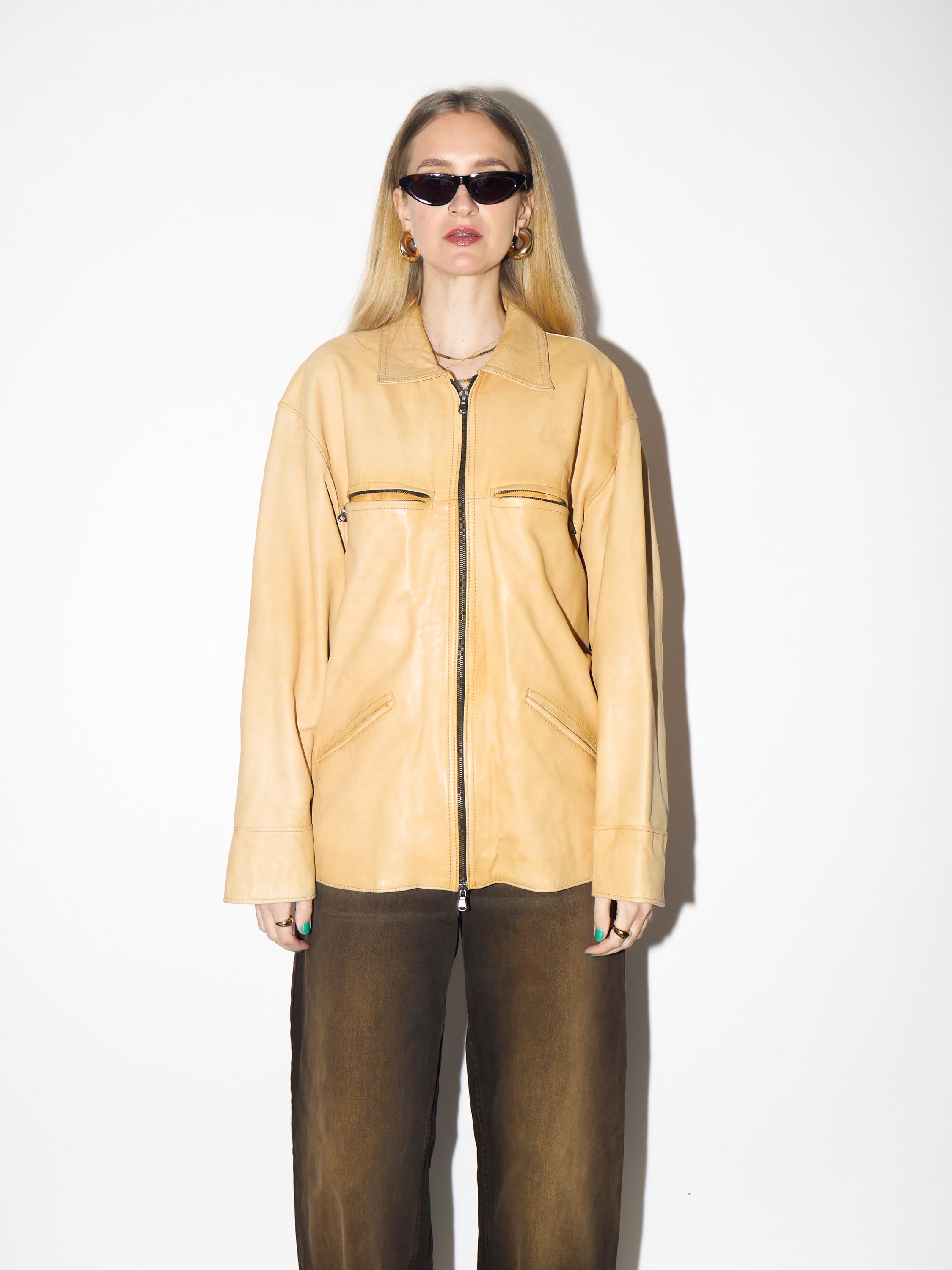 VINTAGE Apricot Leather Jacket from 1990s by Alta Moda® | Oversize Leather Jacket