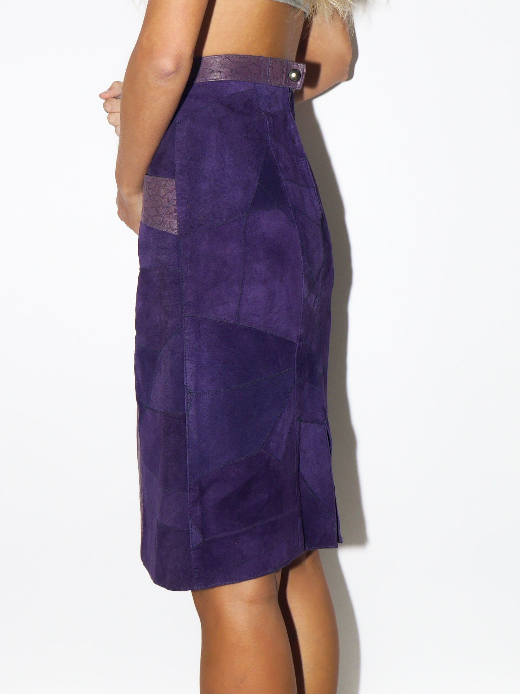 VINTAGE suede skirt 80s | vintage purple suede skirt | leather vintage skirt | Brad Impex skirt | midi leather skirt | midi suede skirt