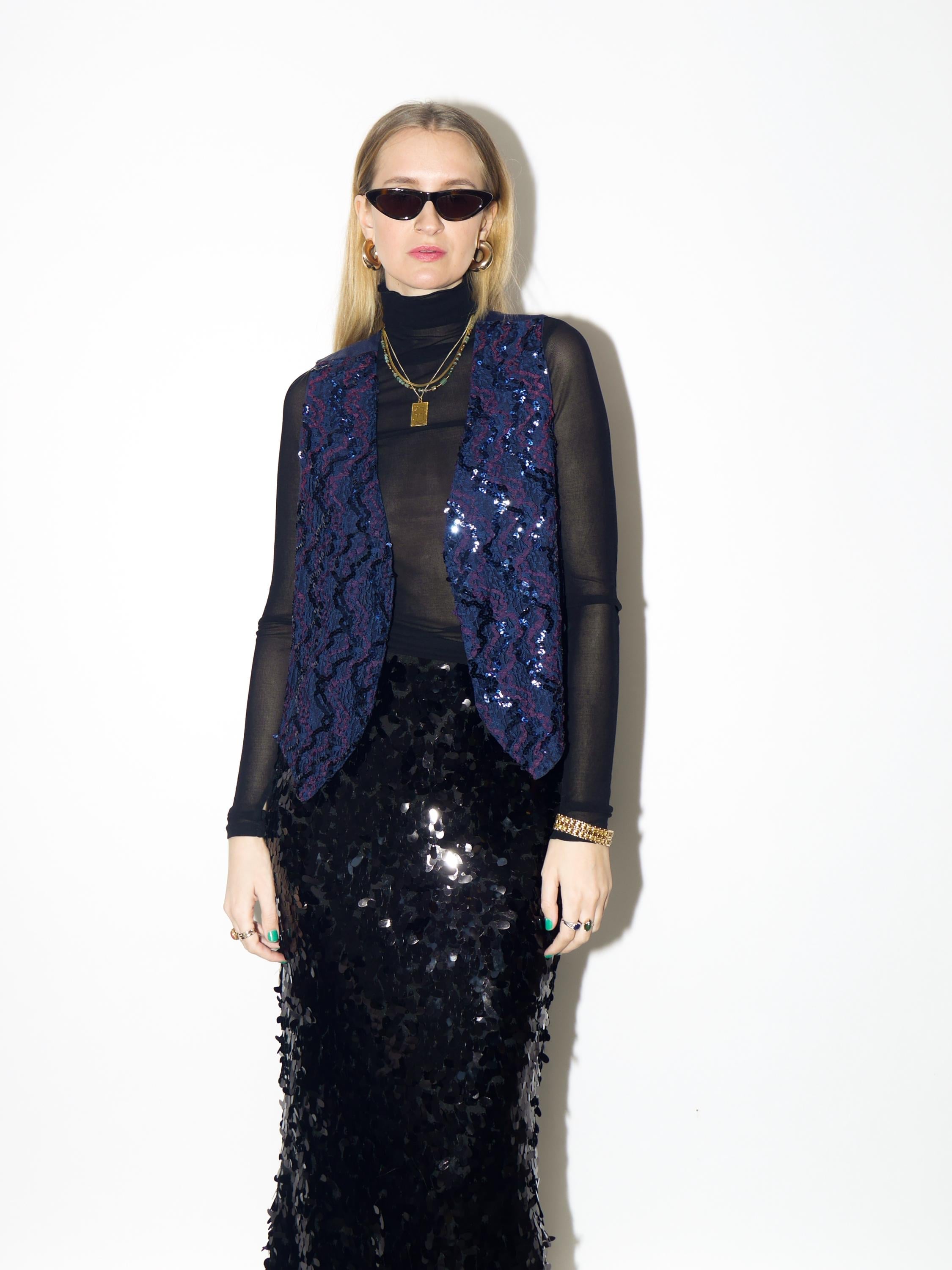 VINTAGE sequins blue vest from 1980s by Yessica® | elegant retro sequins vest