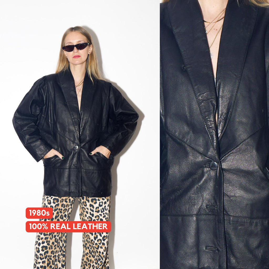 VINTAGE Black Quilted Leather Jacket From The 1980s by Lady Joy