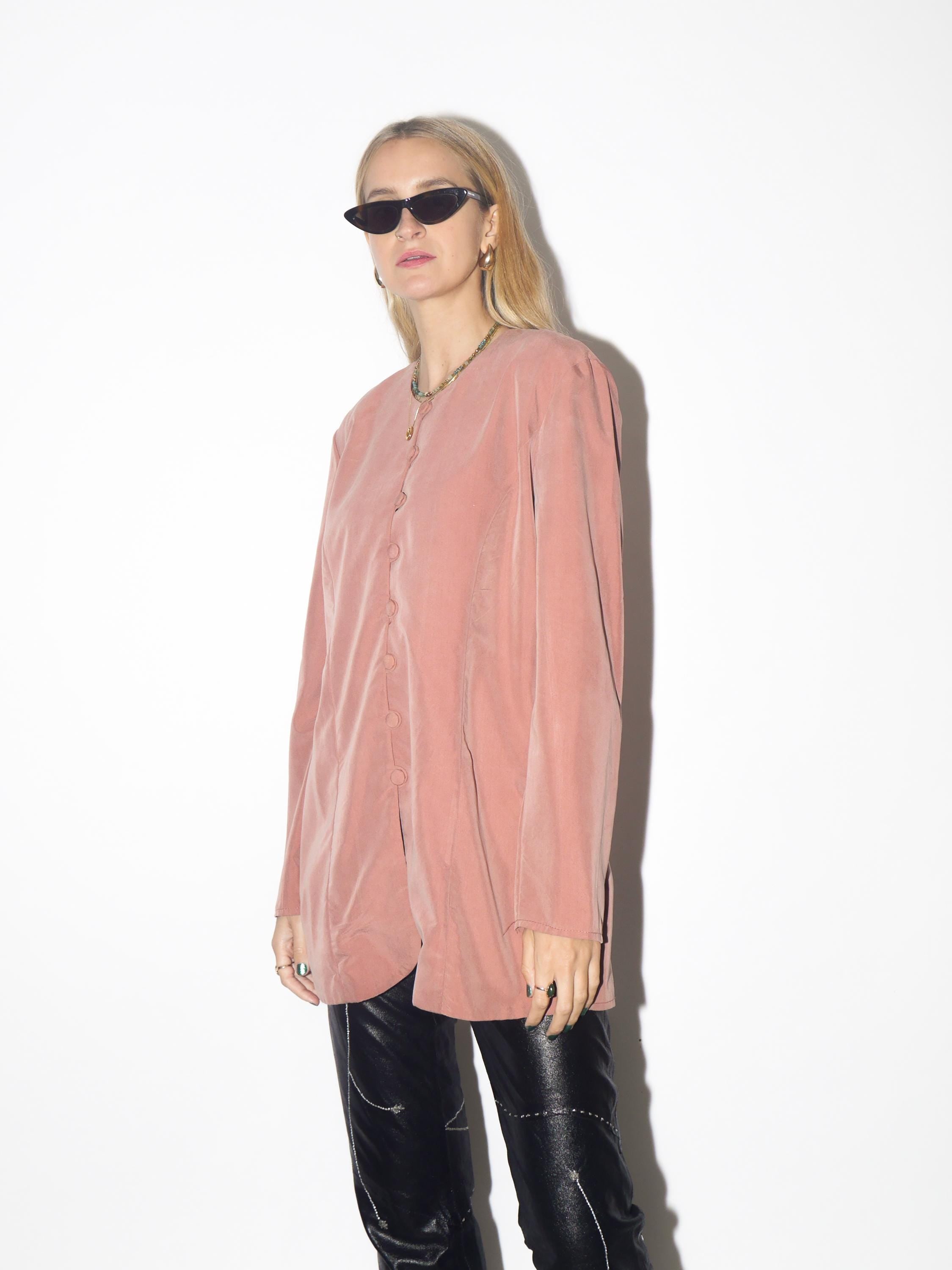 VINTAGE dusty pink Viscose blouse from 1980s with long fit & round neckline