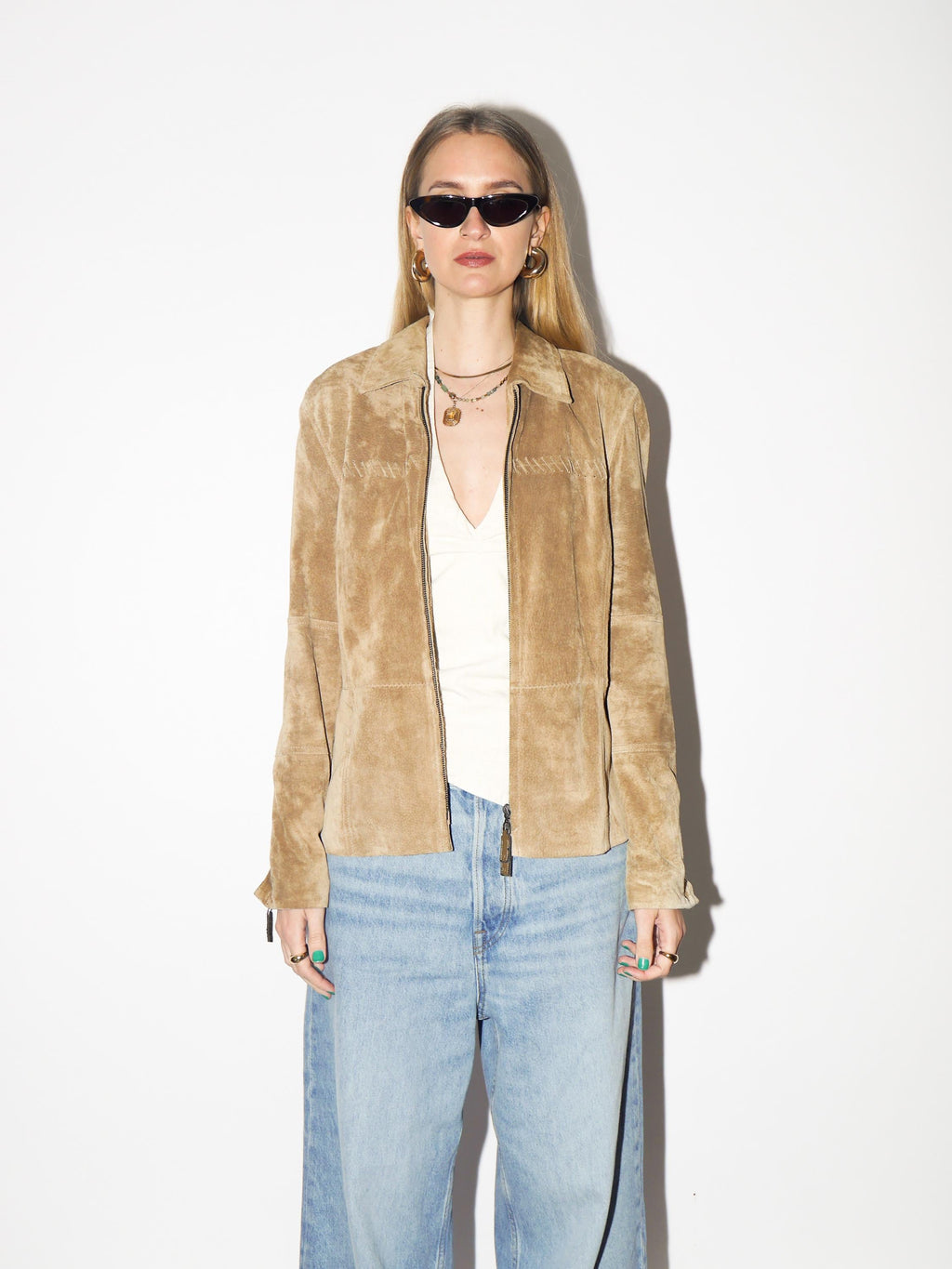 VINTAGE Beige Suede Jacket from 1980s | Betty Barkley Double Zip Leather Jacket
