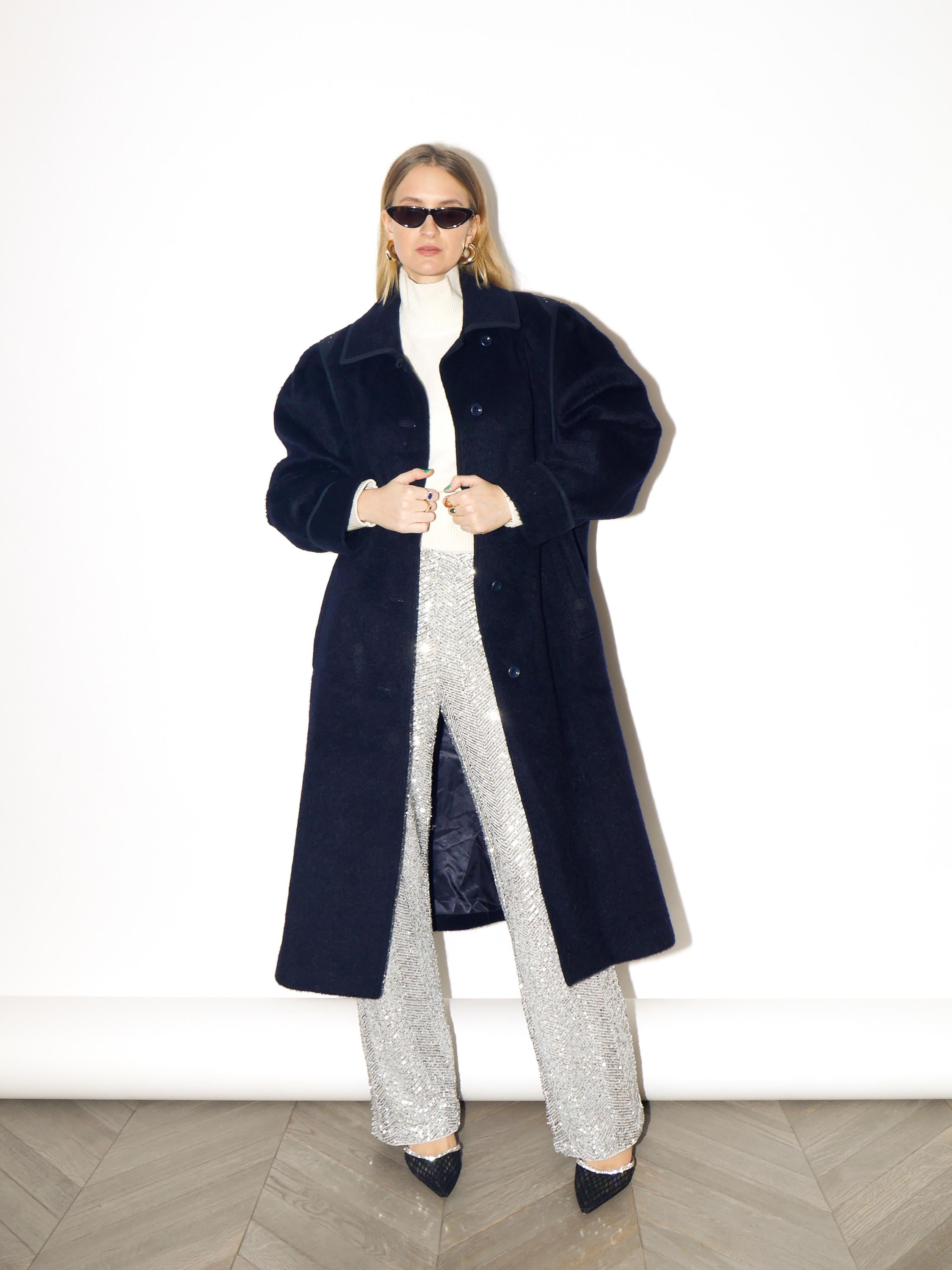 VINTAGE Navy Mohair & Wool Coat from 1980s | Luxury Maxi Coat by Golden Gate®