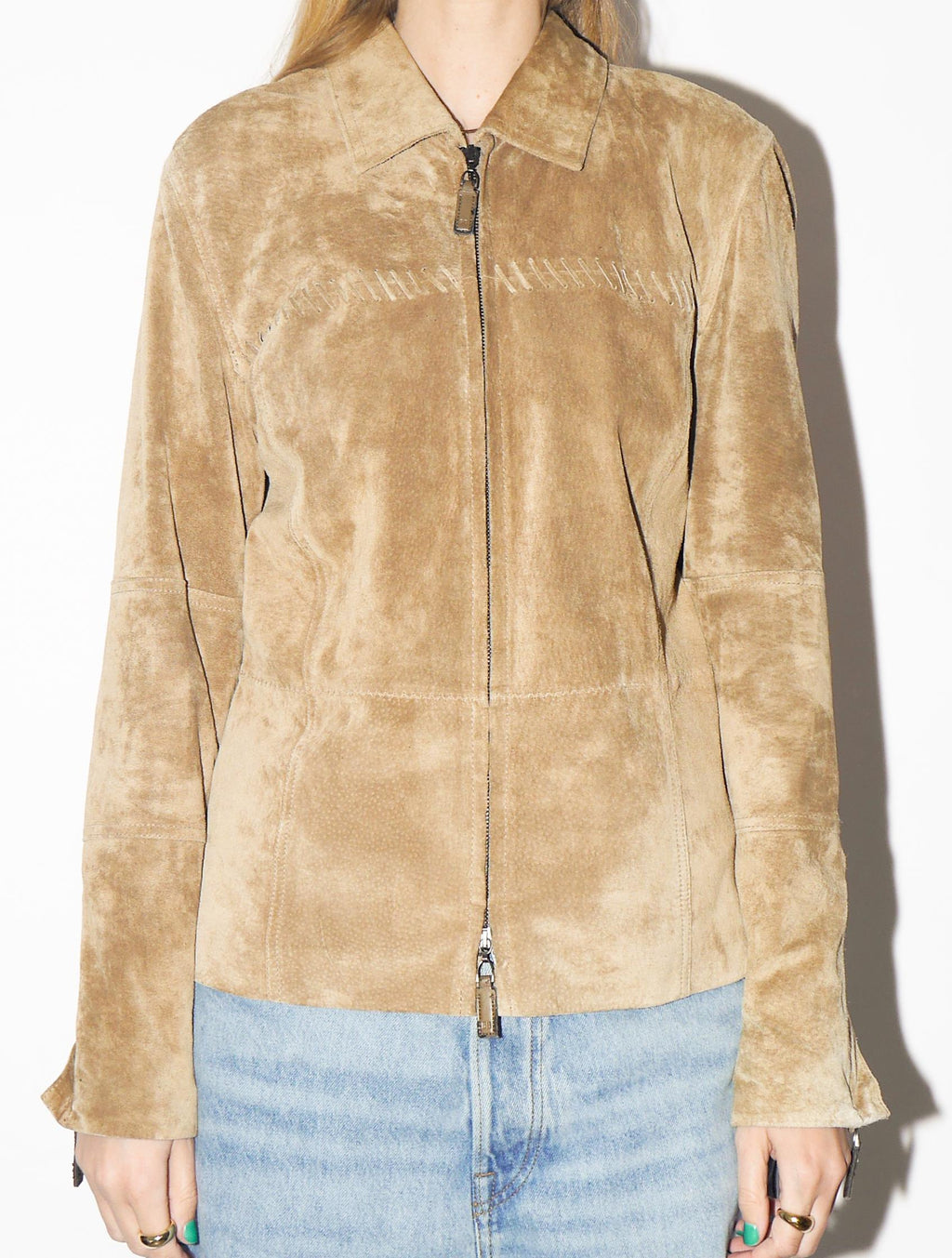 VINTAGE Beige Suede Jacket from 1980s | Betty Barkley Double Zip Leather Jacket