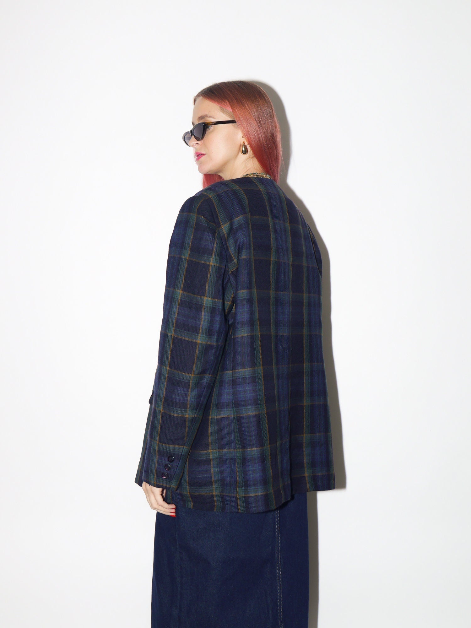 VINTAGE 100% wool blazer 80s by Compliment | pure new wool blazer | vintage oversized wool blazer | blue and green check blazer