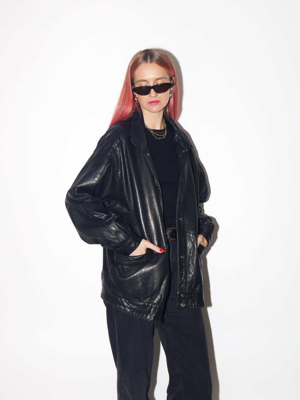 VINTAGE black leather jacket 1980s from UK | black vintage leather jacket | Hailey Bieber leather jacket | retro jacket | oversize jacket