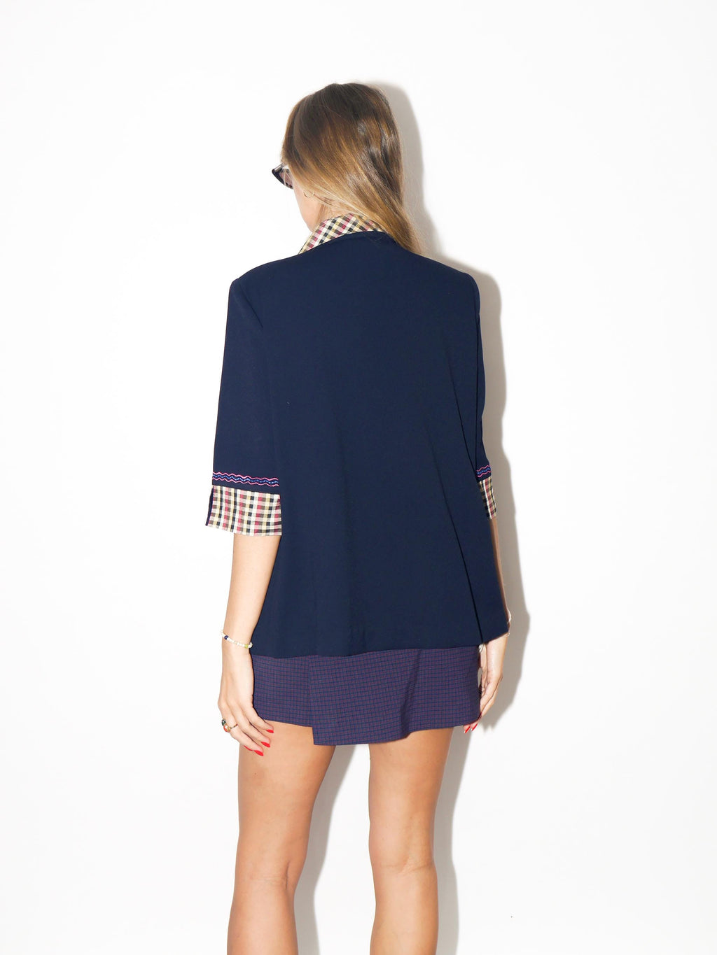 VINTAGE Dark Navy Embroidered Blouse With Rooster Motif And Glitter Buttons From The 1980s