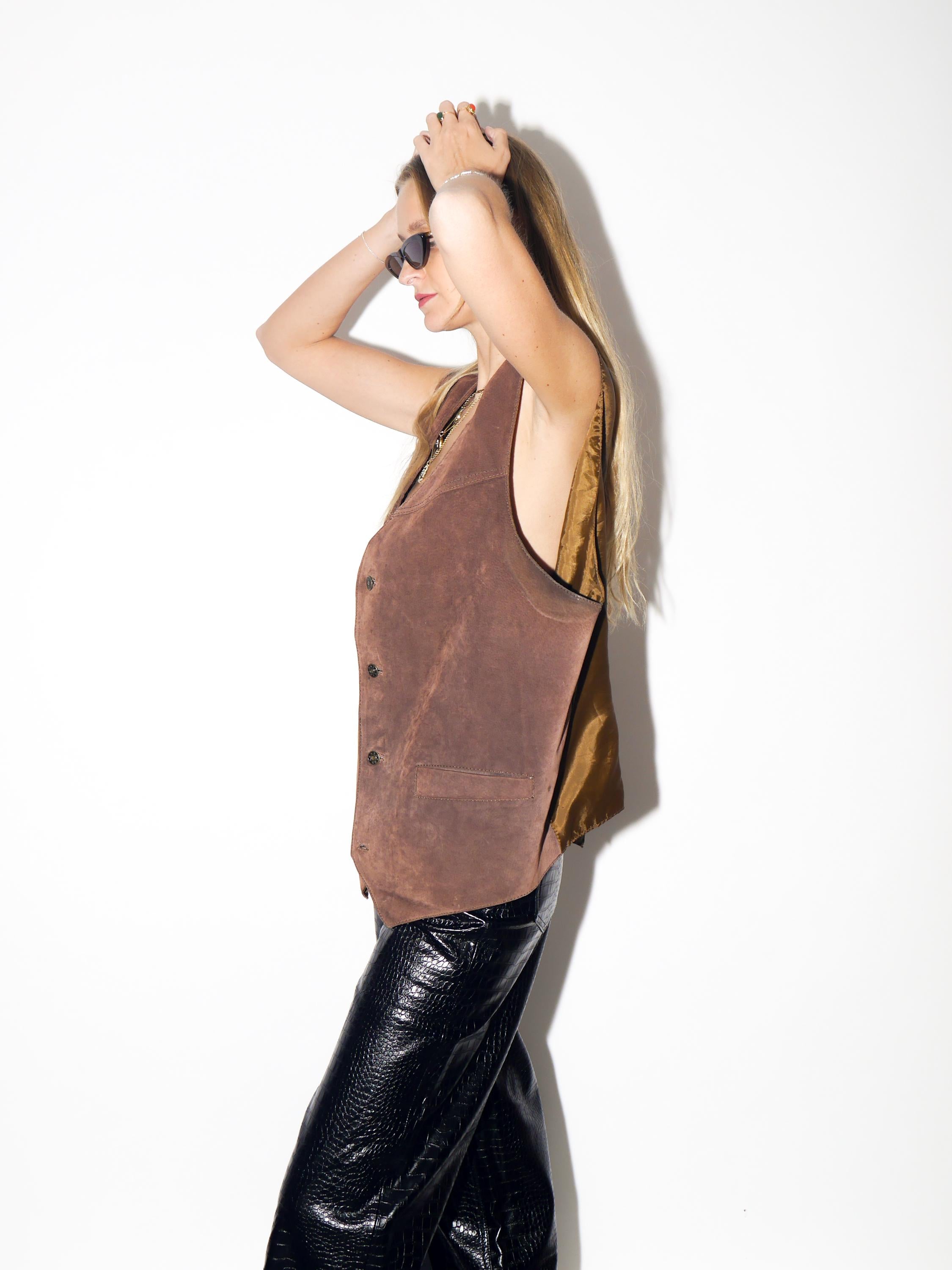VINTAGE Brown Suede Leather Vest From The 1980s By John F. Gee Jeanswear