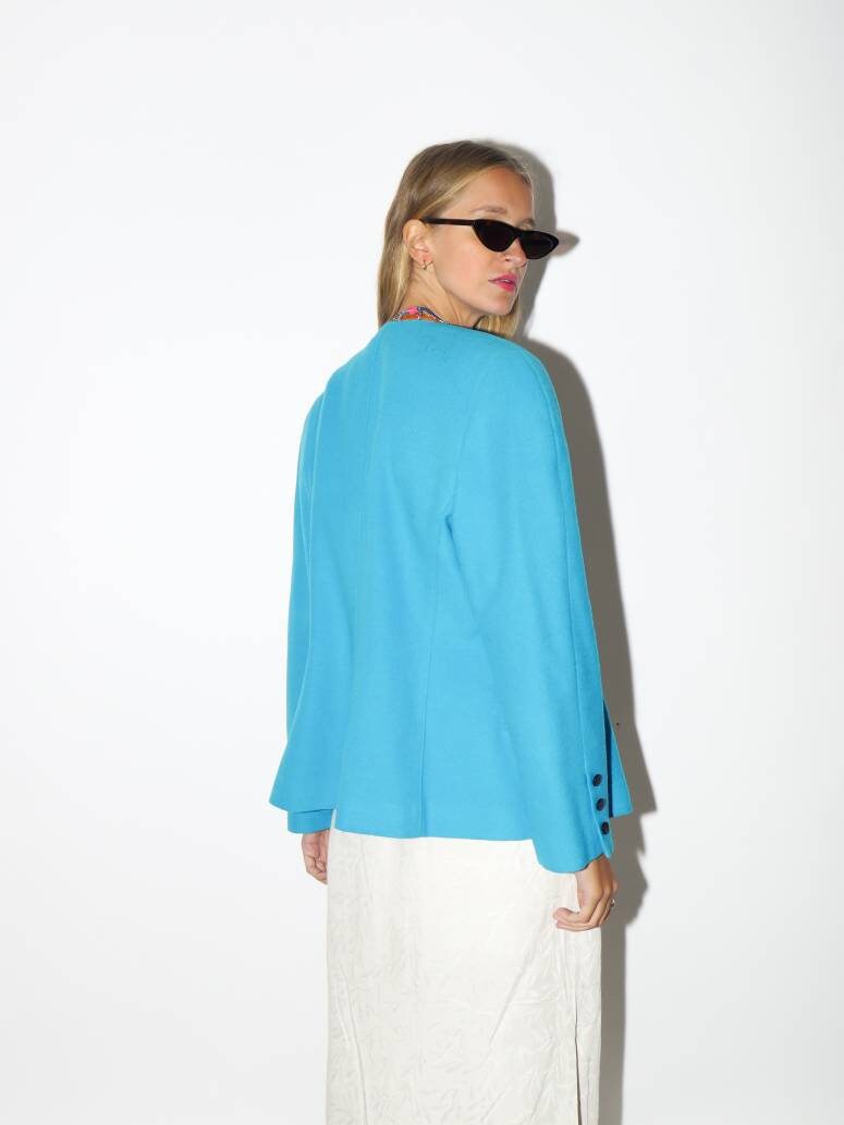 VINTAGE wool blazer 1980s | Trixi Schober blue wool vintage blazer | blue wool vintage blazer | pure new wool blazer | oversize blazer