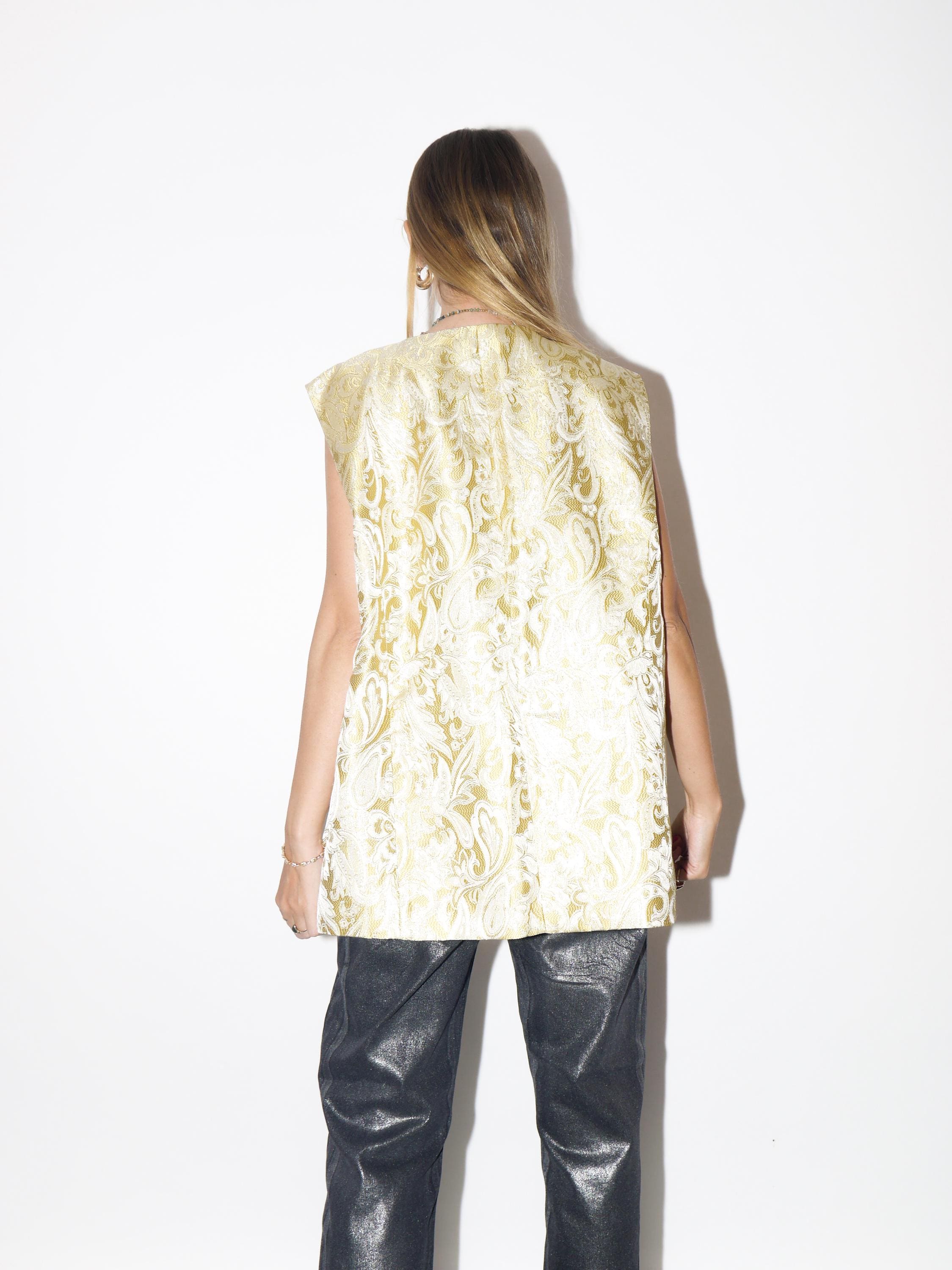 VINTAGE Gold Embroidered Oversized Vest With Glitter Buttons From The 1980s