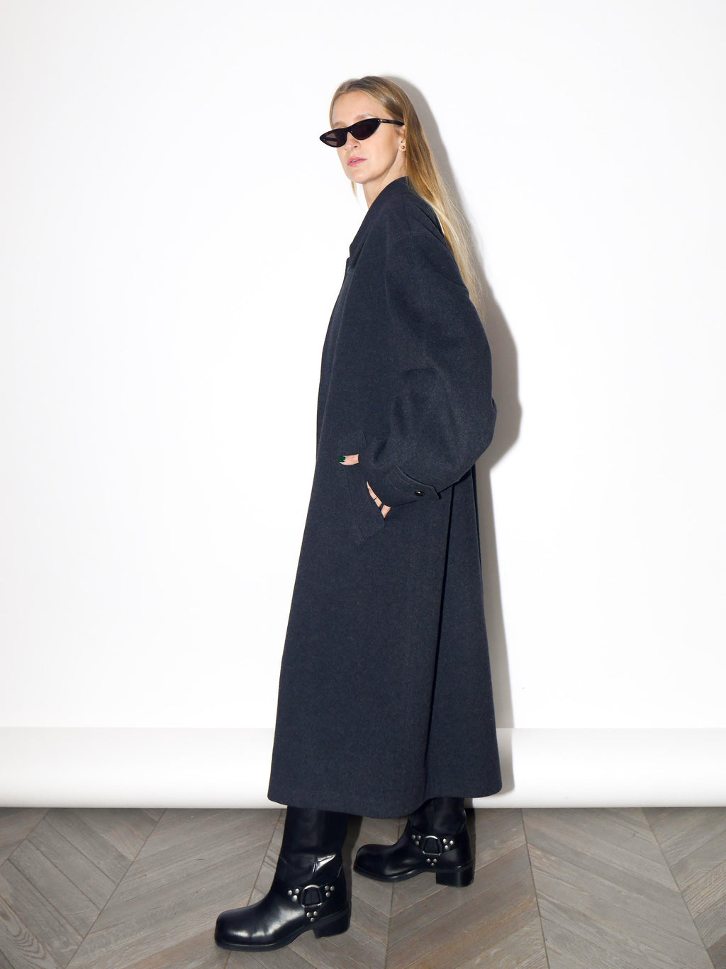 VINTAGE Dark Gray Wool Maxi Oversized Coat From The 1980s By Bugatti