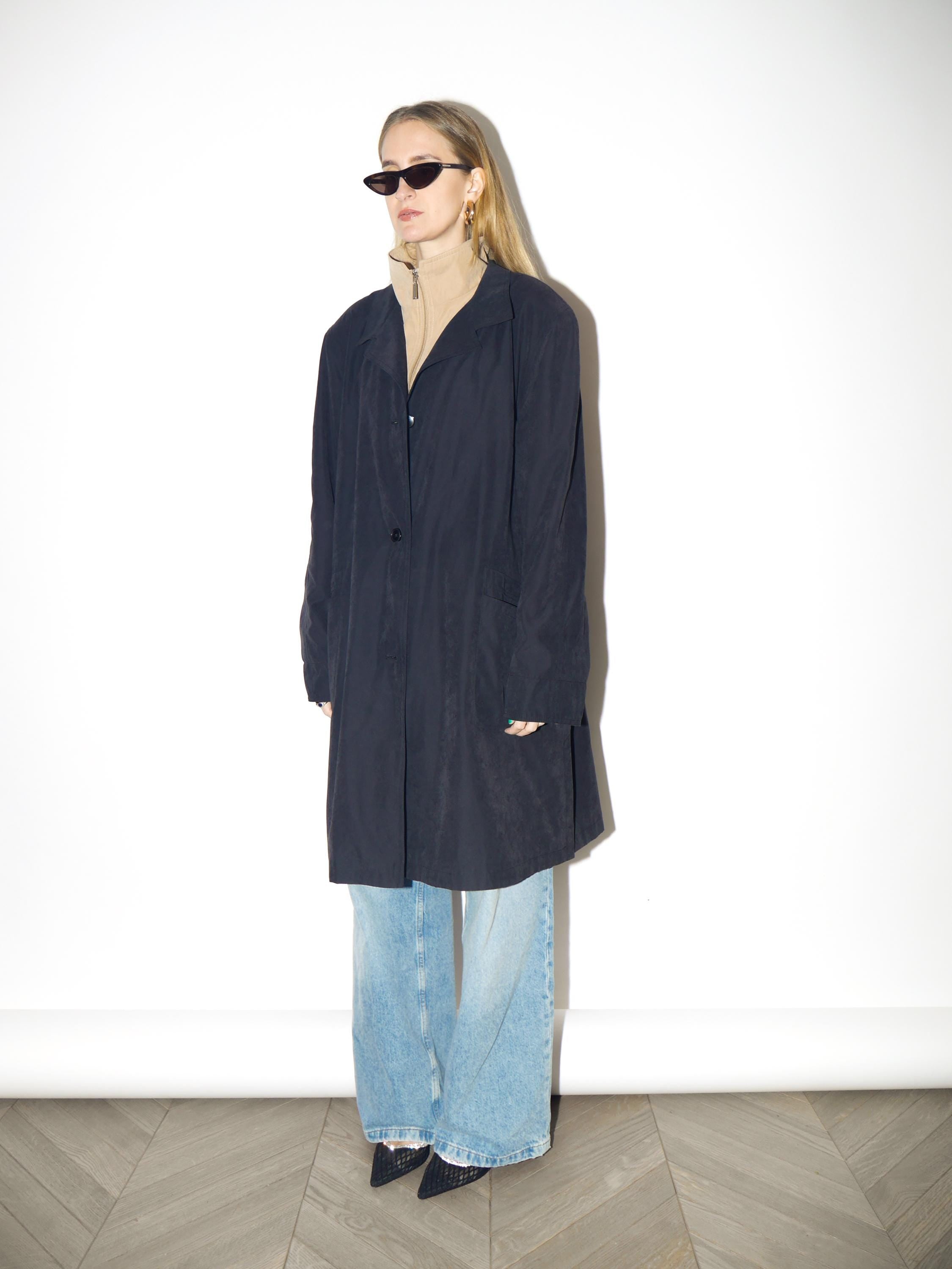 VINTAGE Black & Camel Beige Oversized Trench Coat from 1980s | by Barisal®