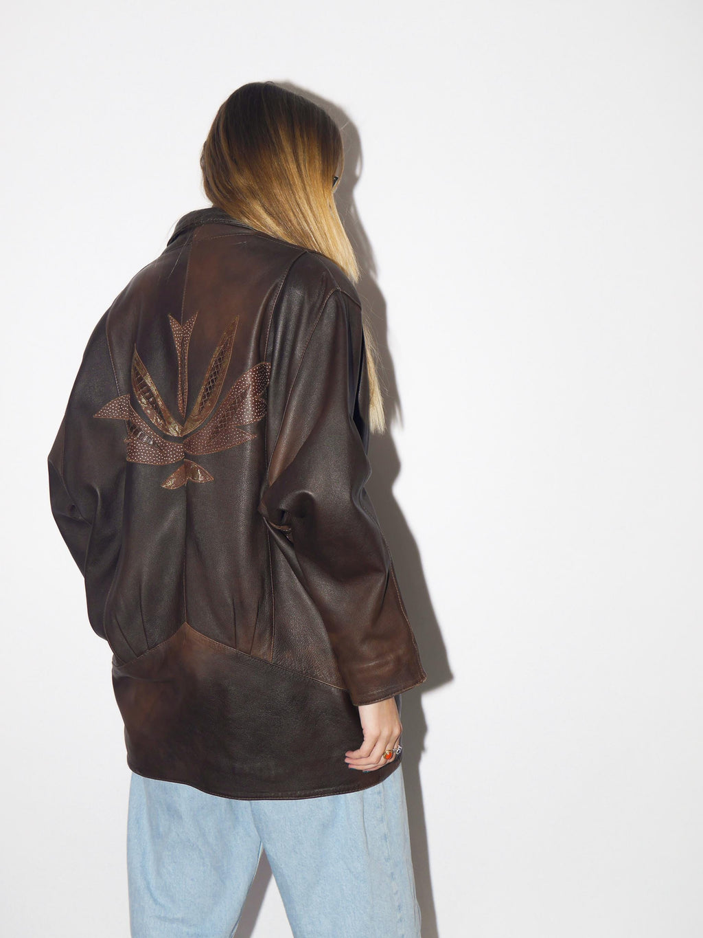 VINTAGE brown leather jacket from 1980s | oversize bronze vintage leather jacket