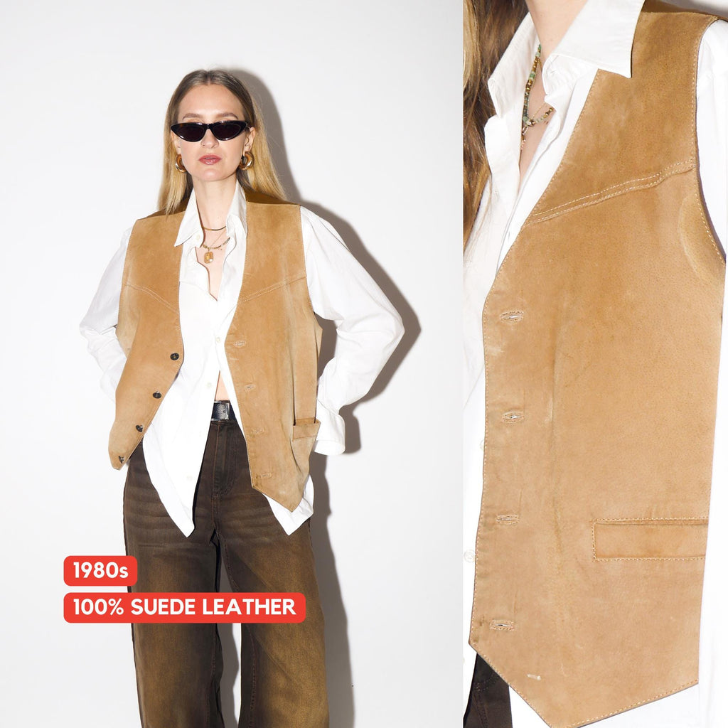 VINTAGE Caramel Suede Vest from 1980s by John F. Gee ®