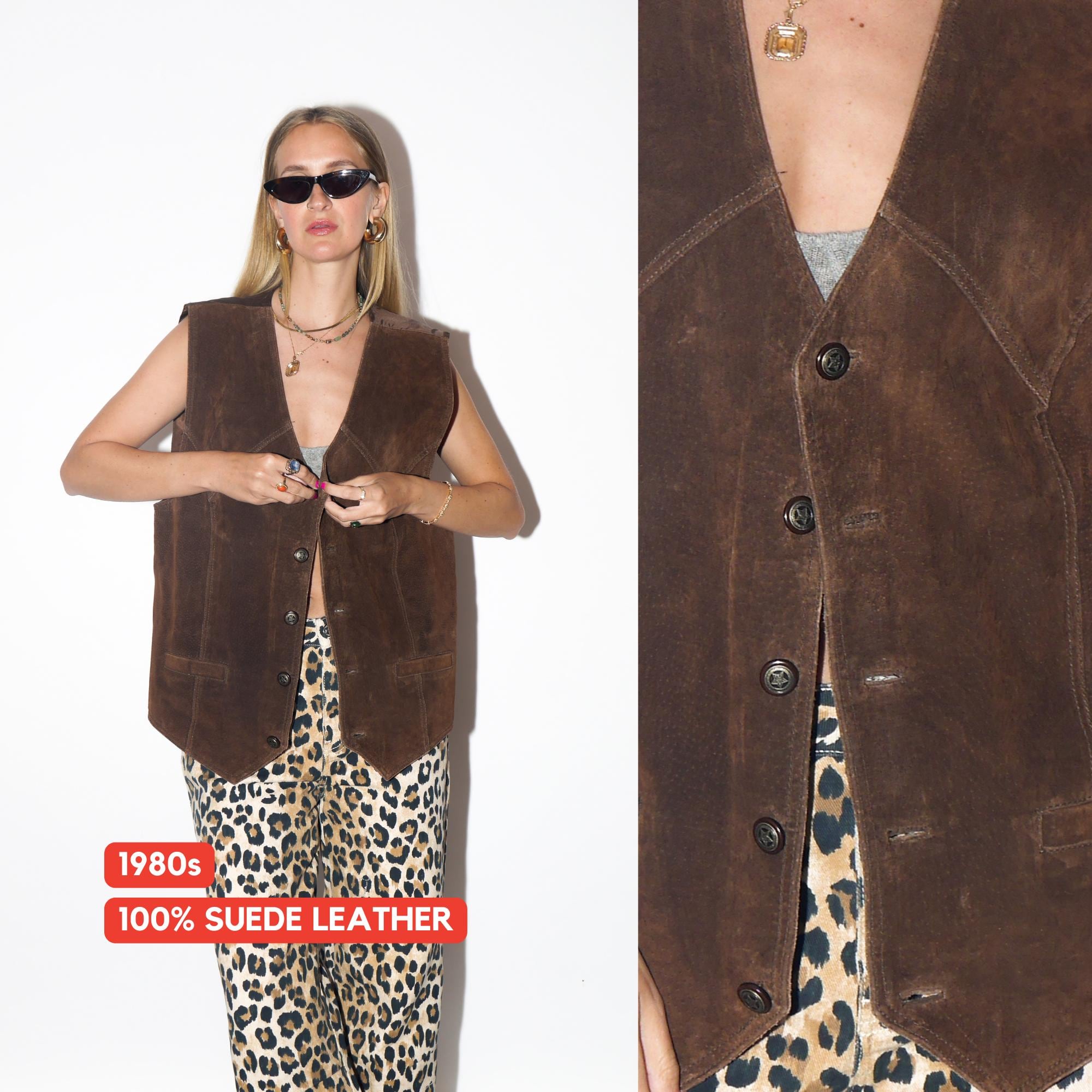 VINTAGE Brown Suede Oversized Leather Vest With Adjustable Back Strap From The 1980s By Mark Adam