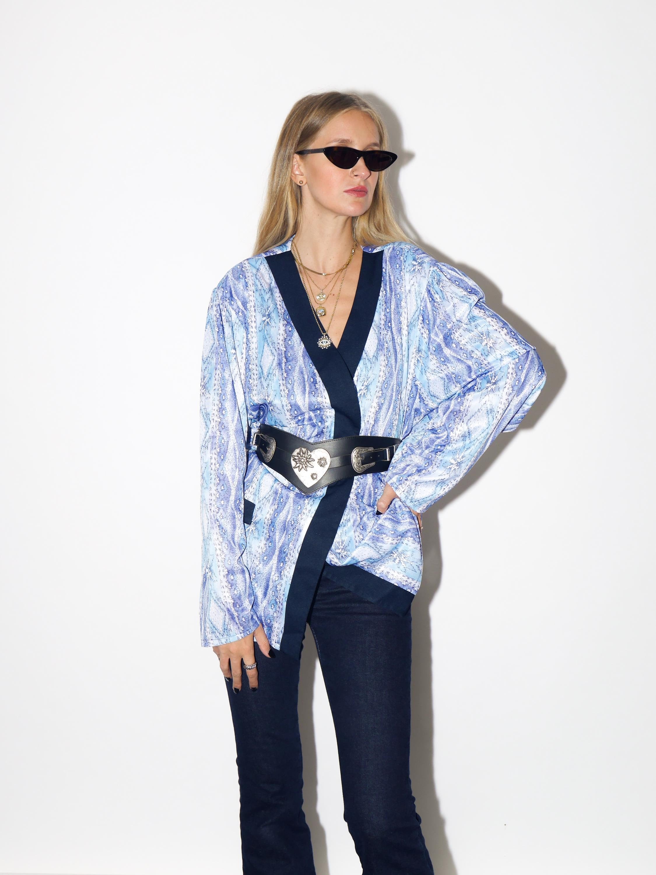 VINTAGE Navy Abstract Print Blazer From The 1980s With Navy Trim