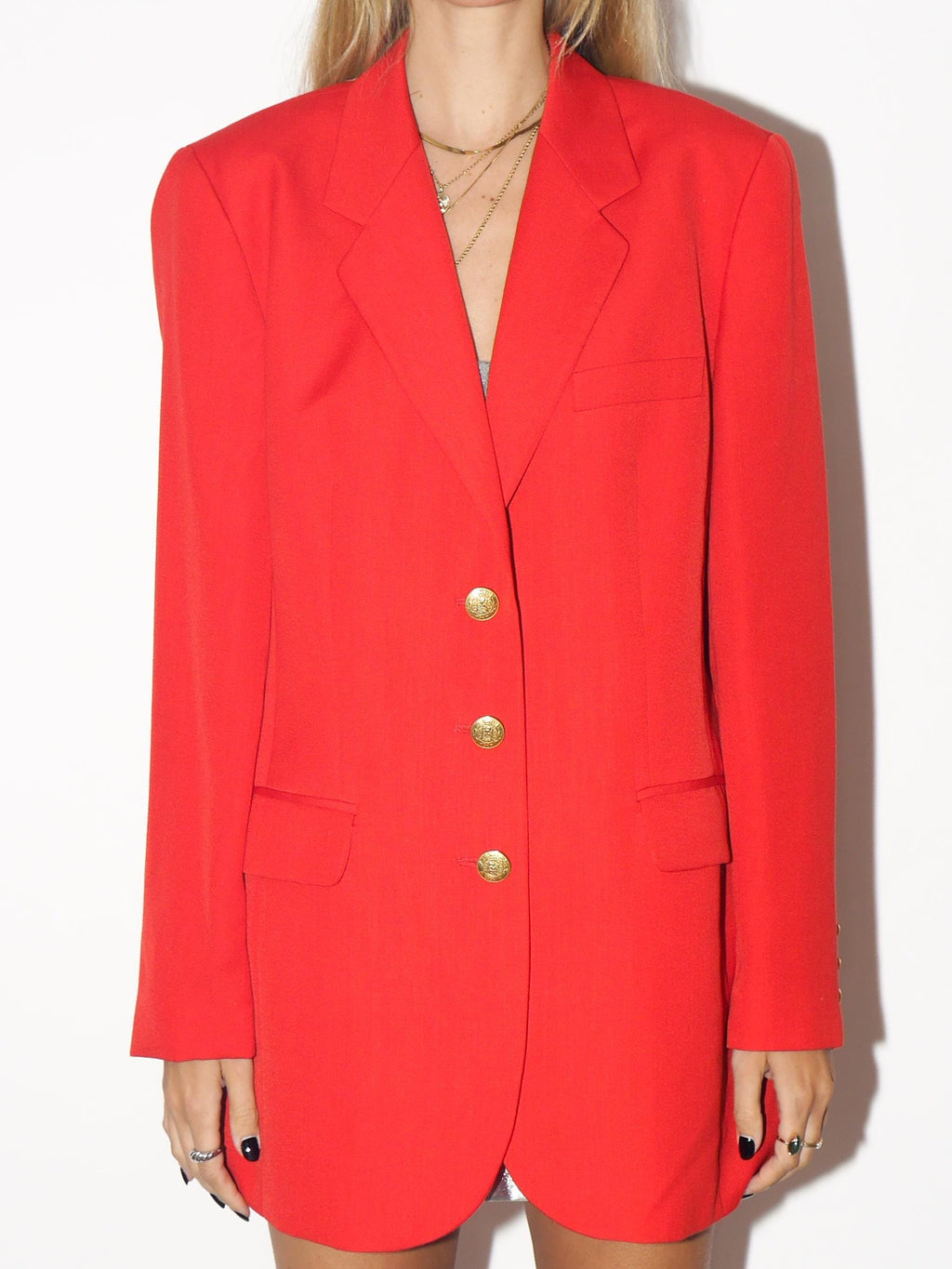 VINTAGE Tomato Red Wool Blazer From The 1980s With Gold Buttons By Hucke