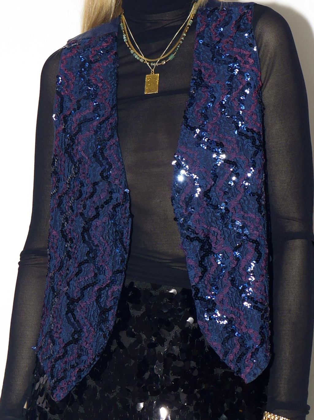 VINTAGE sequins blue vest from 1980s by Yessica® | elegant retro sequins vest
