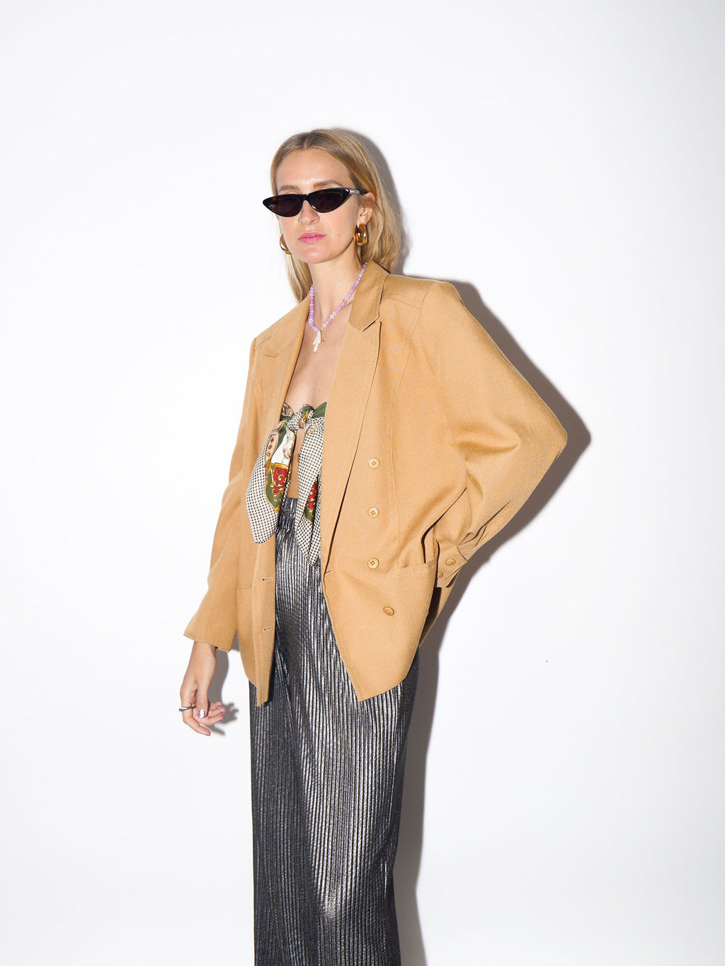 VINTAGE apricot double-breasted blazer by Hokla Modell® from 1980s with puffer sleeves | retro style jacket | cropped oversize blazer