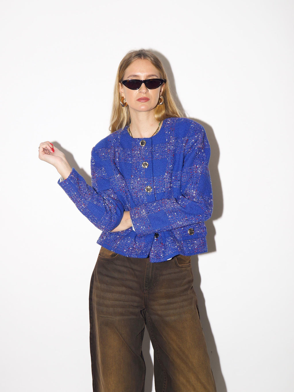 VINTAGE tweed blazer in cobalt blue, short blazer from 1980s by Catherine®