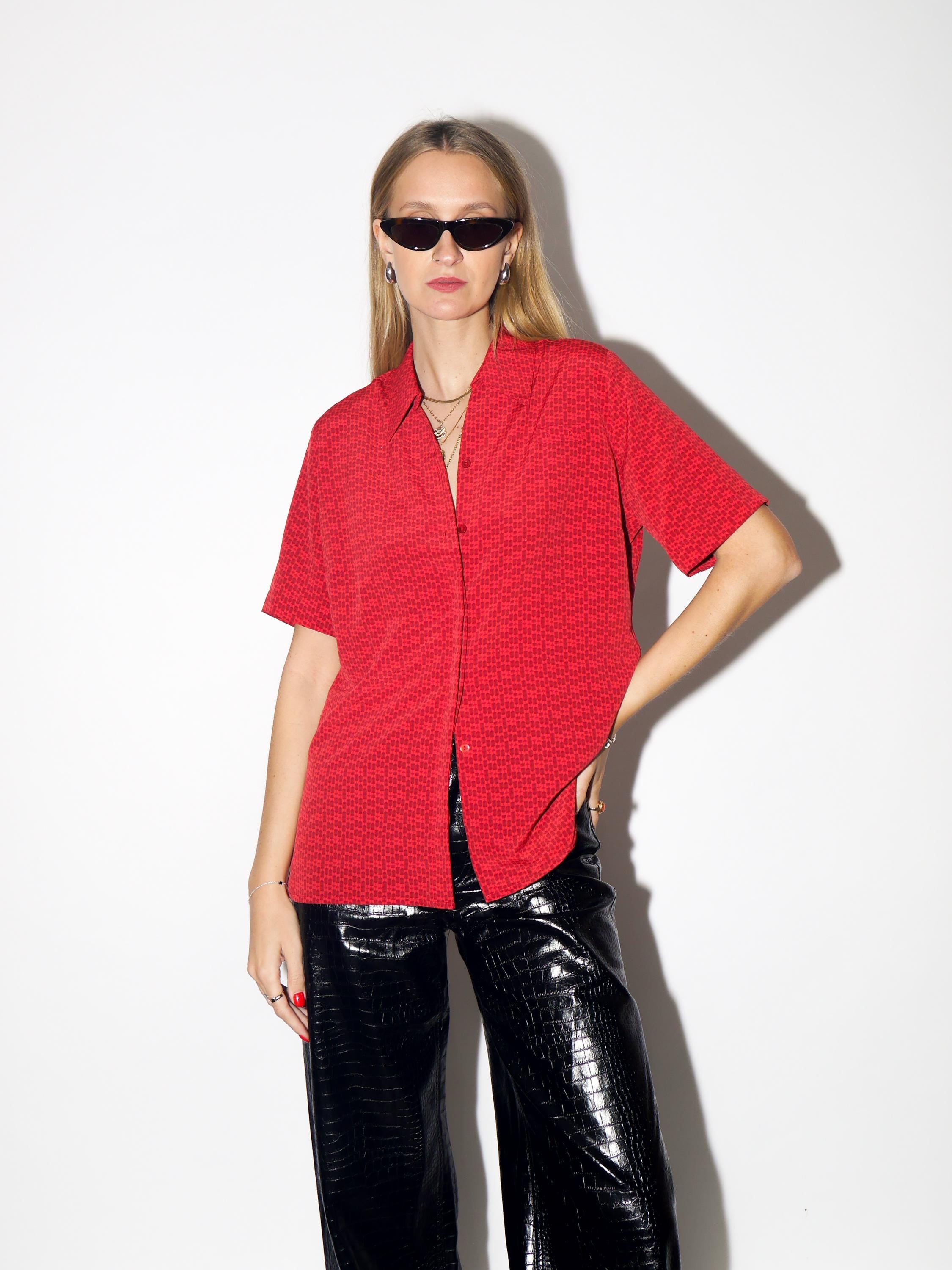 VINTAGE Red Geometric Striped Blouse From The 1990s By Dimensions